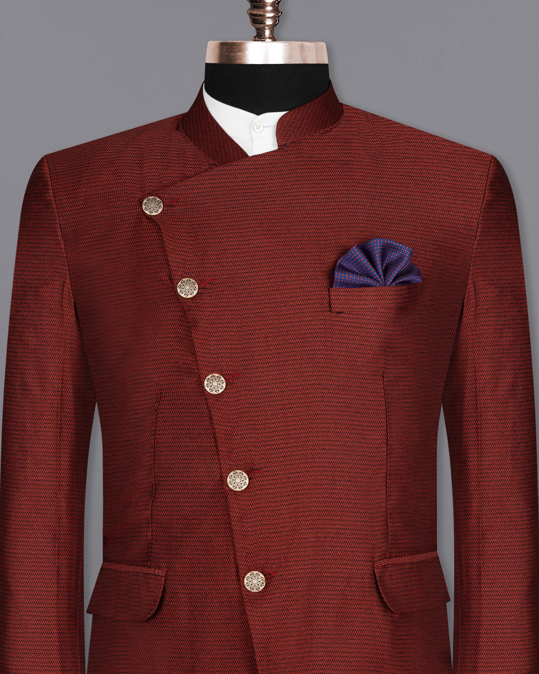 Moccaccino Red Cross Placket Bandhgala Designer Blazer