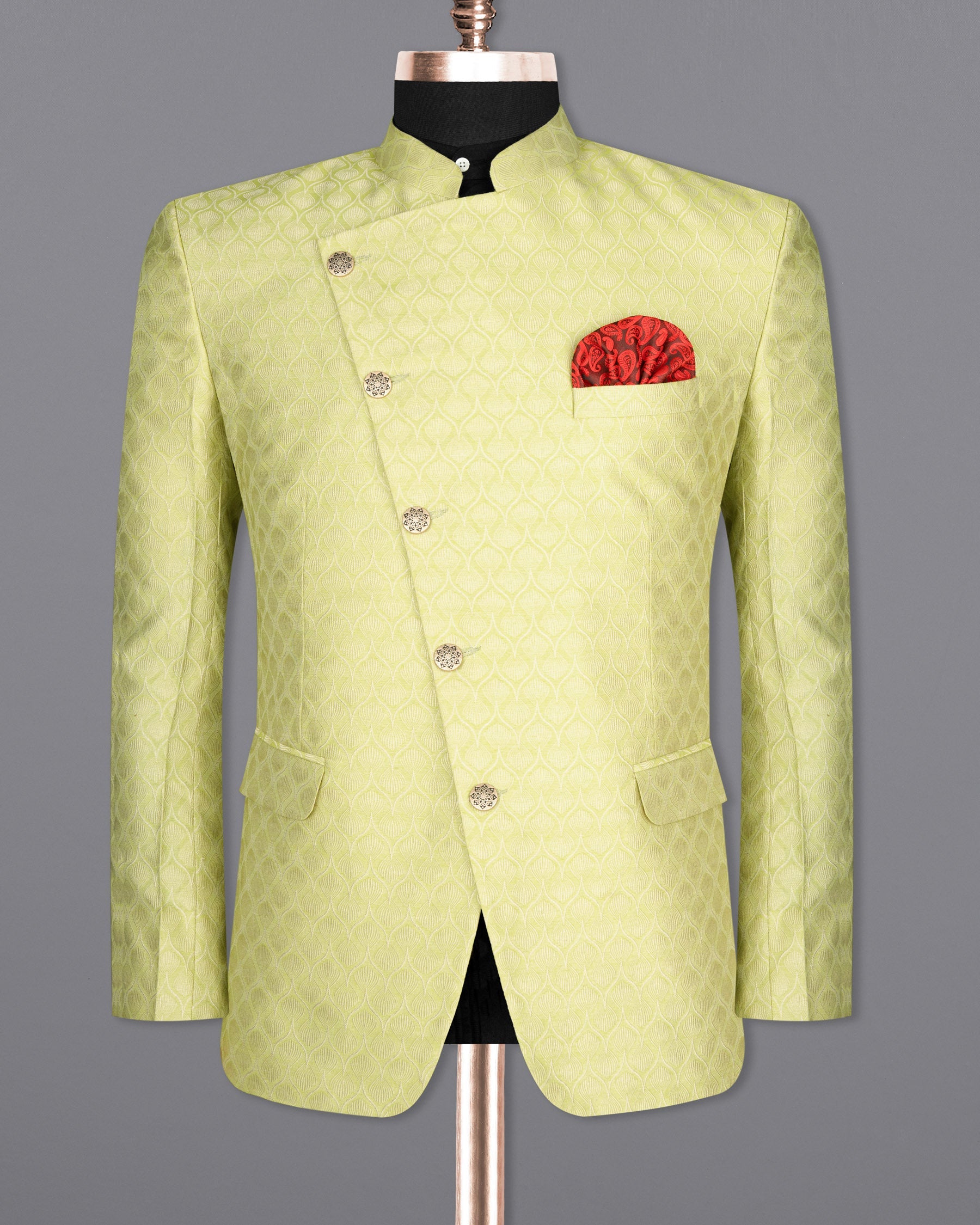 Confetti Green Textured Cross Placket Bandhgala Designer Blazer