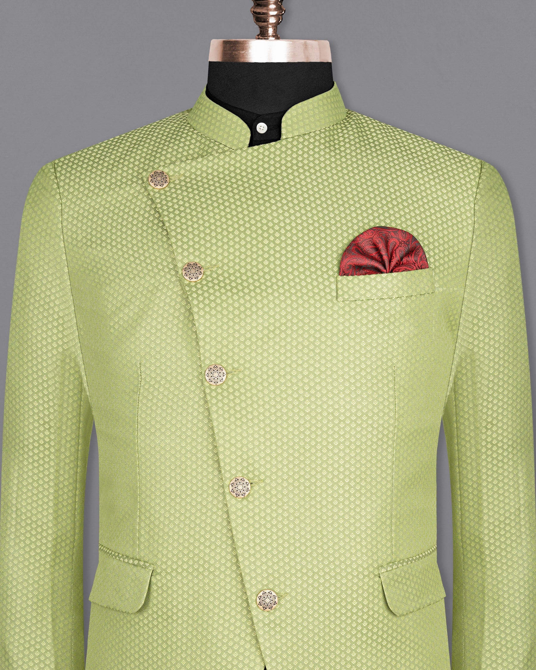 Olivine Green Cross Buttoned Bandhgala Designer Blazer BL1674-CBG-36, BL1674-CBG-38, BL1674-CBG-40, BL1674-CBG-42, BL1674-CBG-44, BL1674-CBG-46, BL1674-CBG-48, BL1674-CBG-50, BL1674-CBG-52, BL1674-CBG-54, BL1674-CBG-56, BL1674-CBG-58, BL1674-CBG-60