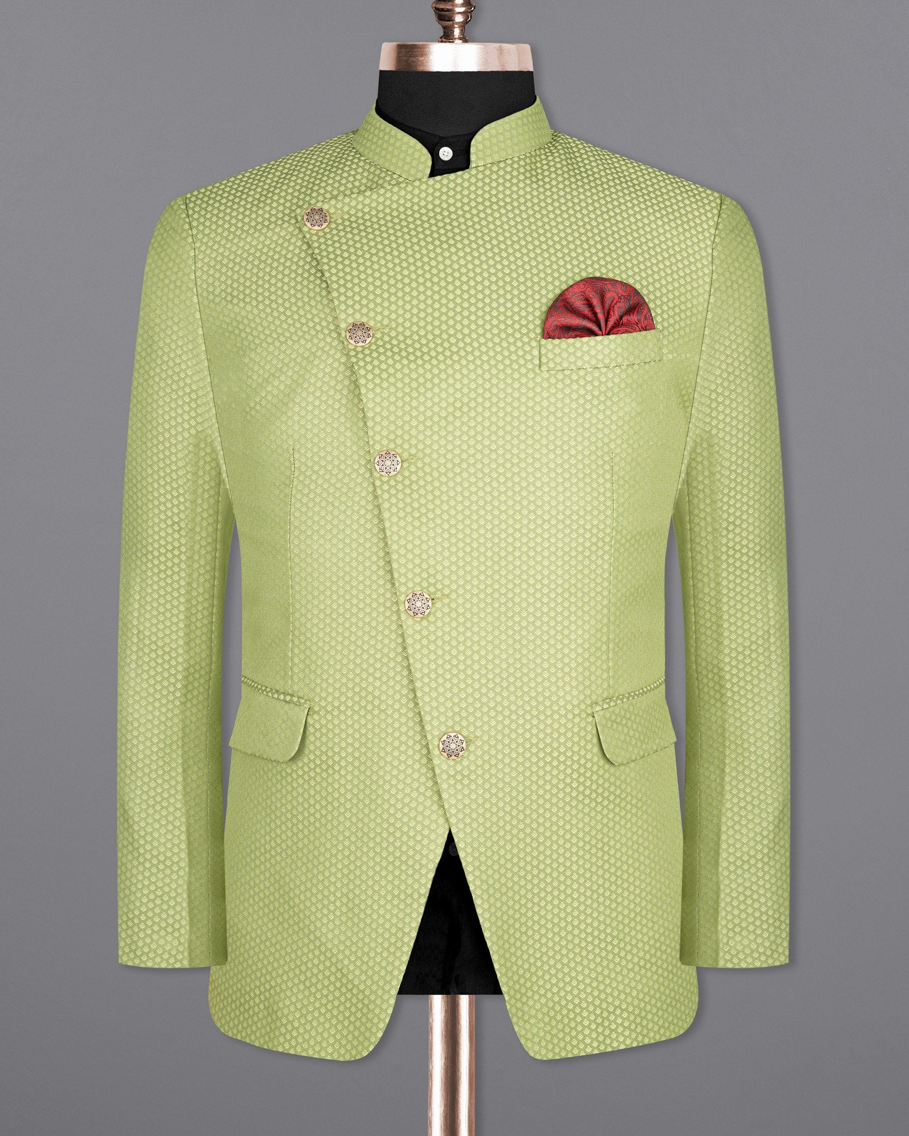 Olivine Green Cross Buttoned Bandhgala Designer Blazer BL1674-CBG-36, BL1674-CBG-38, BL1674-CBG-40, BL1674-CBG-42, BL1674-CBG-44, BL1674-CBG-46, BL1674-CBG-48, BL1674-CBG-50, BL1674-CBG-52, BL1674-CBG-54, BL1674-CBG-56, BL1674-CBG-58, BL1674-CBG-60