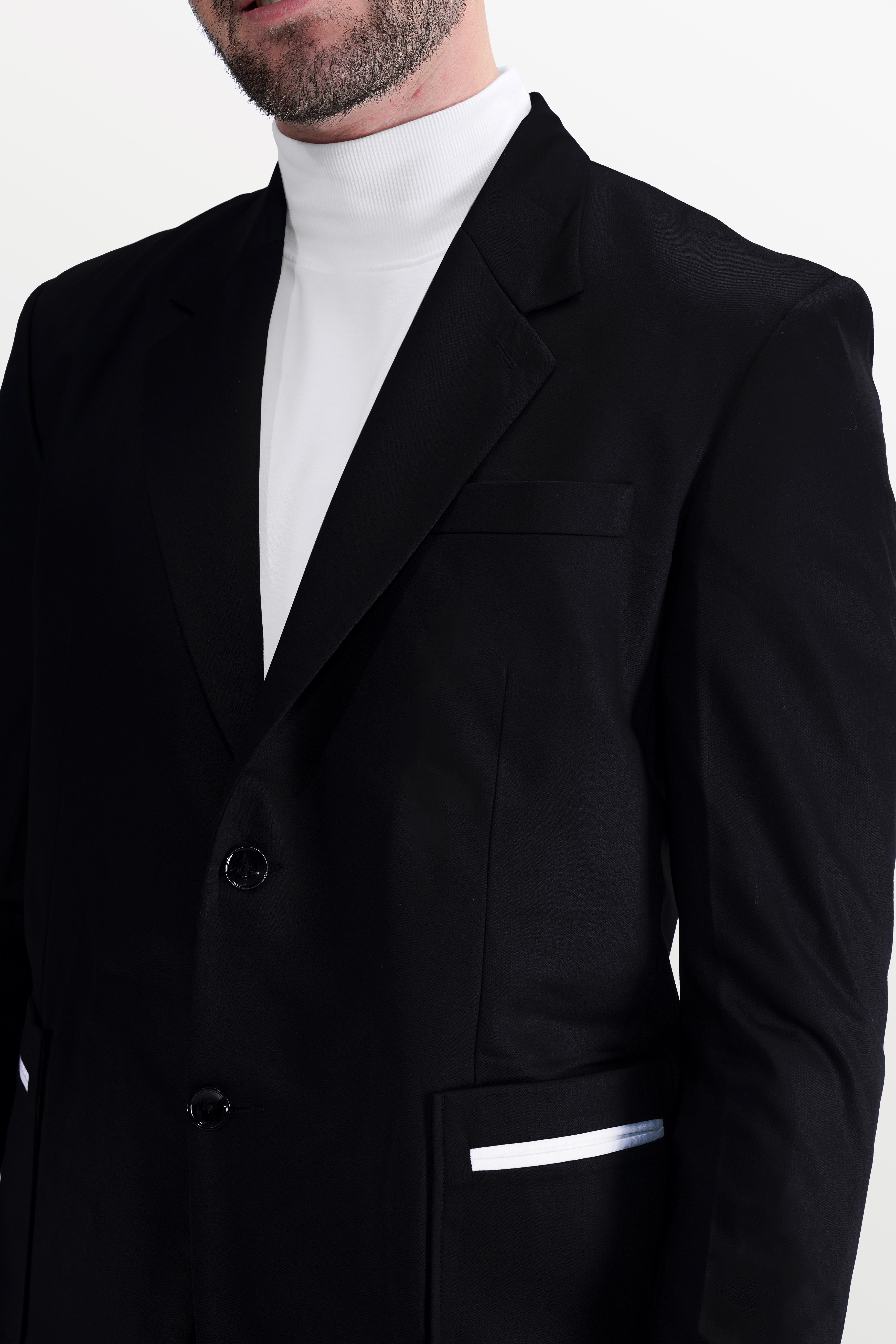 Jade Black Subtle Sheen Patch Pockets Performance Blazer