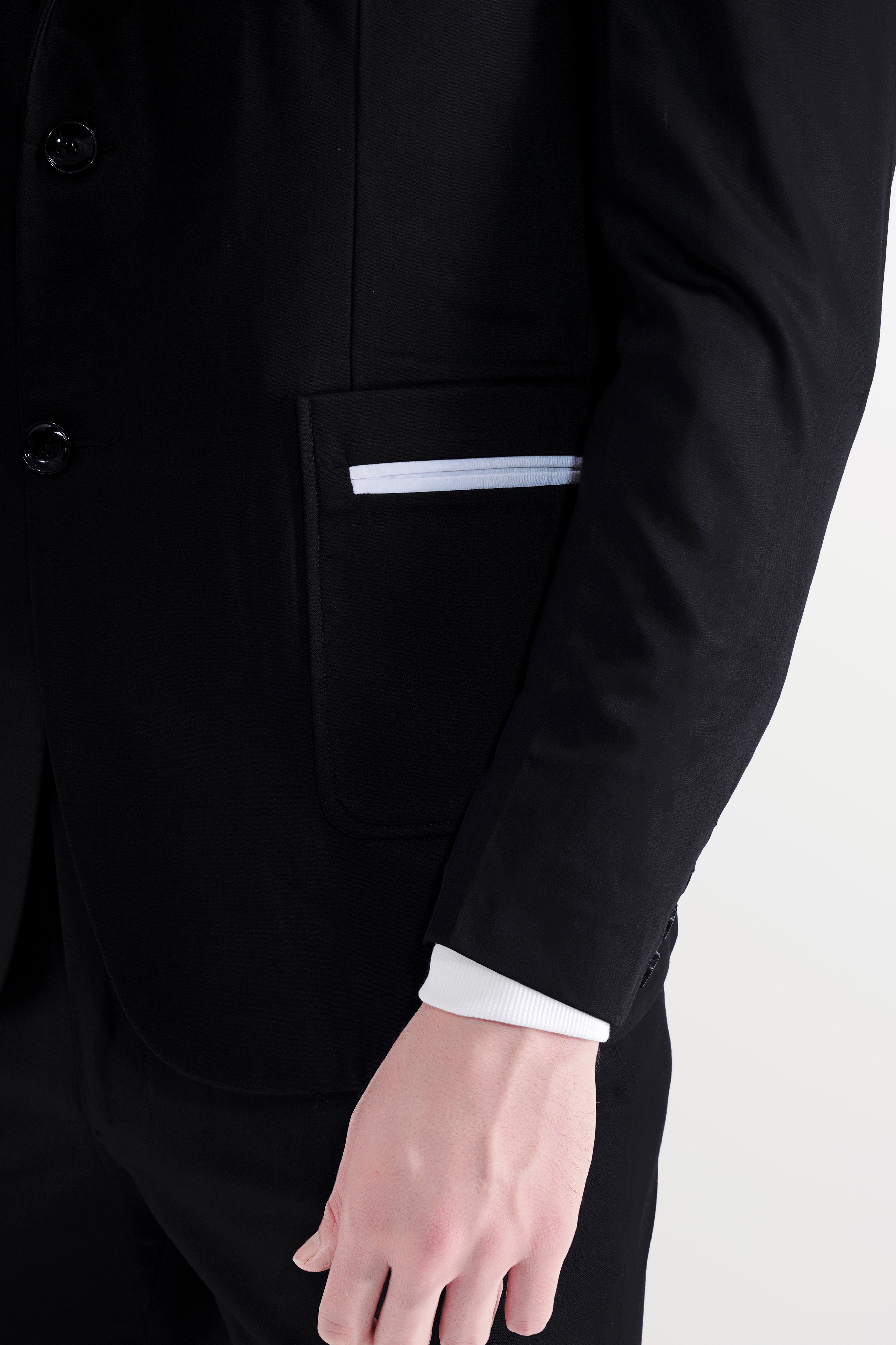 Jade Black Subtle Sheen Patch Pockets Performance Blazer