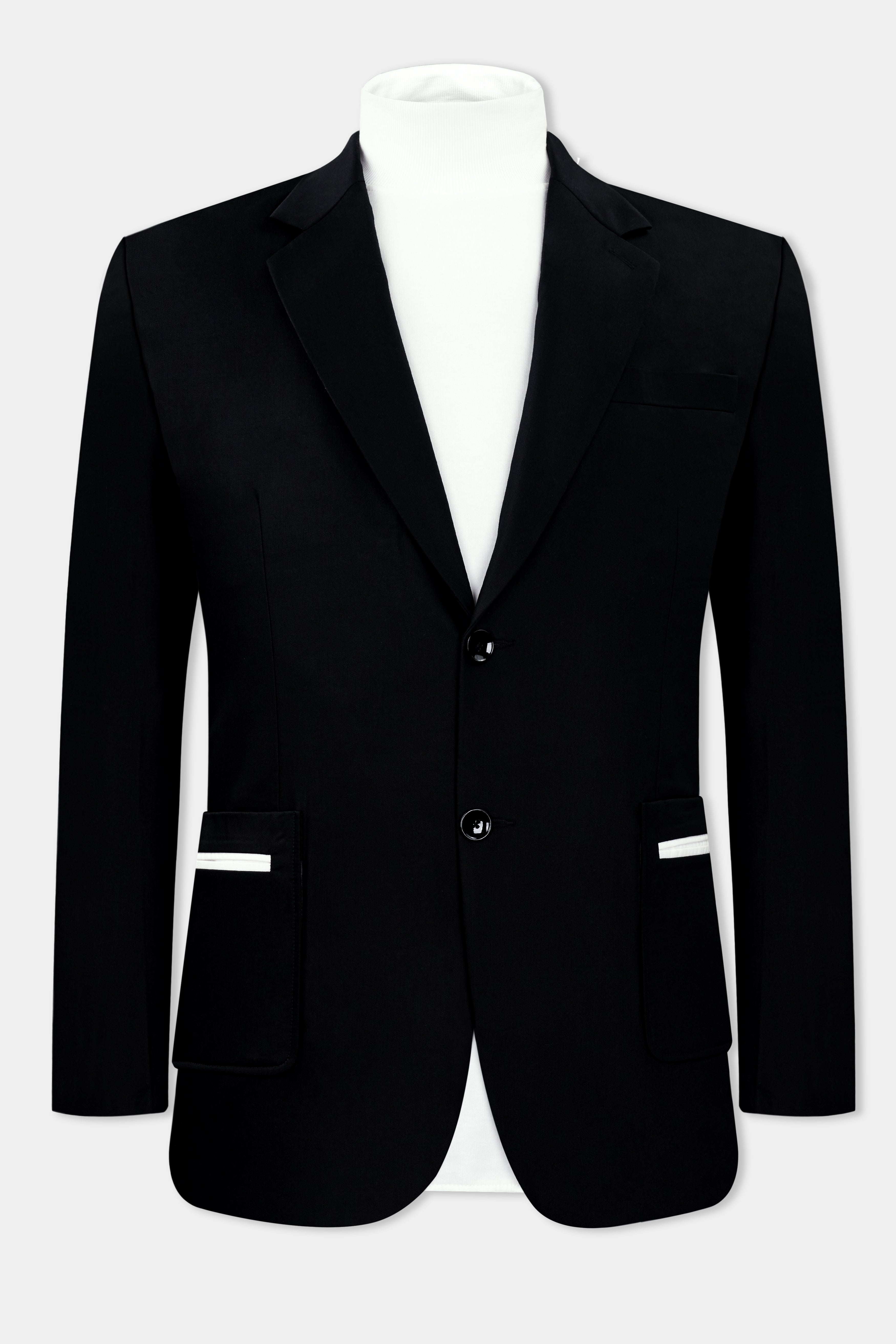 Jade Black Subtle Sheen Patch Pockets Performance Blazer