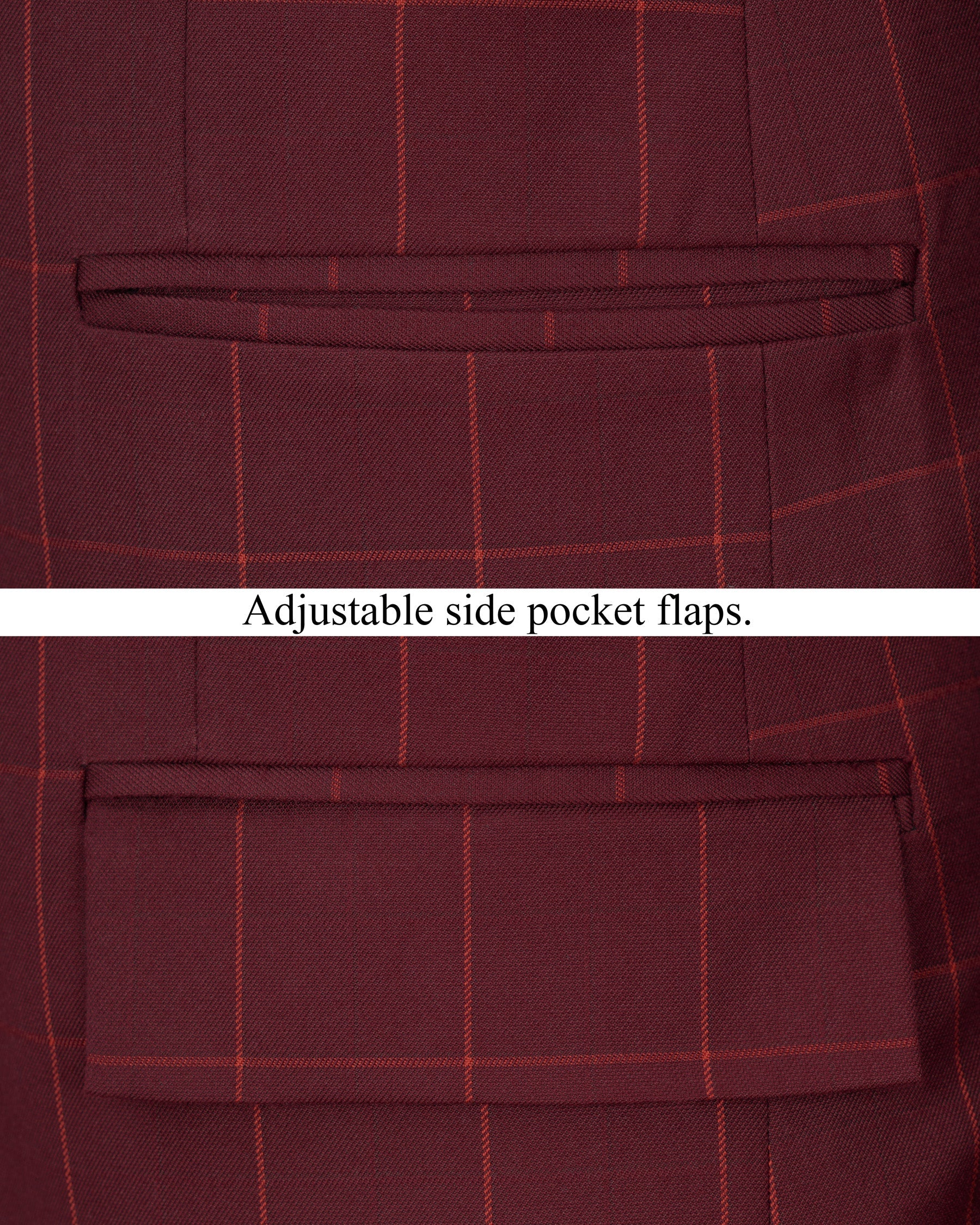 Maroon Oak Windowpane Cross Placket Bandhgala Windowpane Blazer