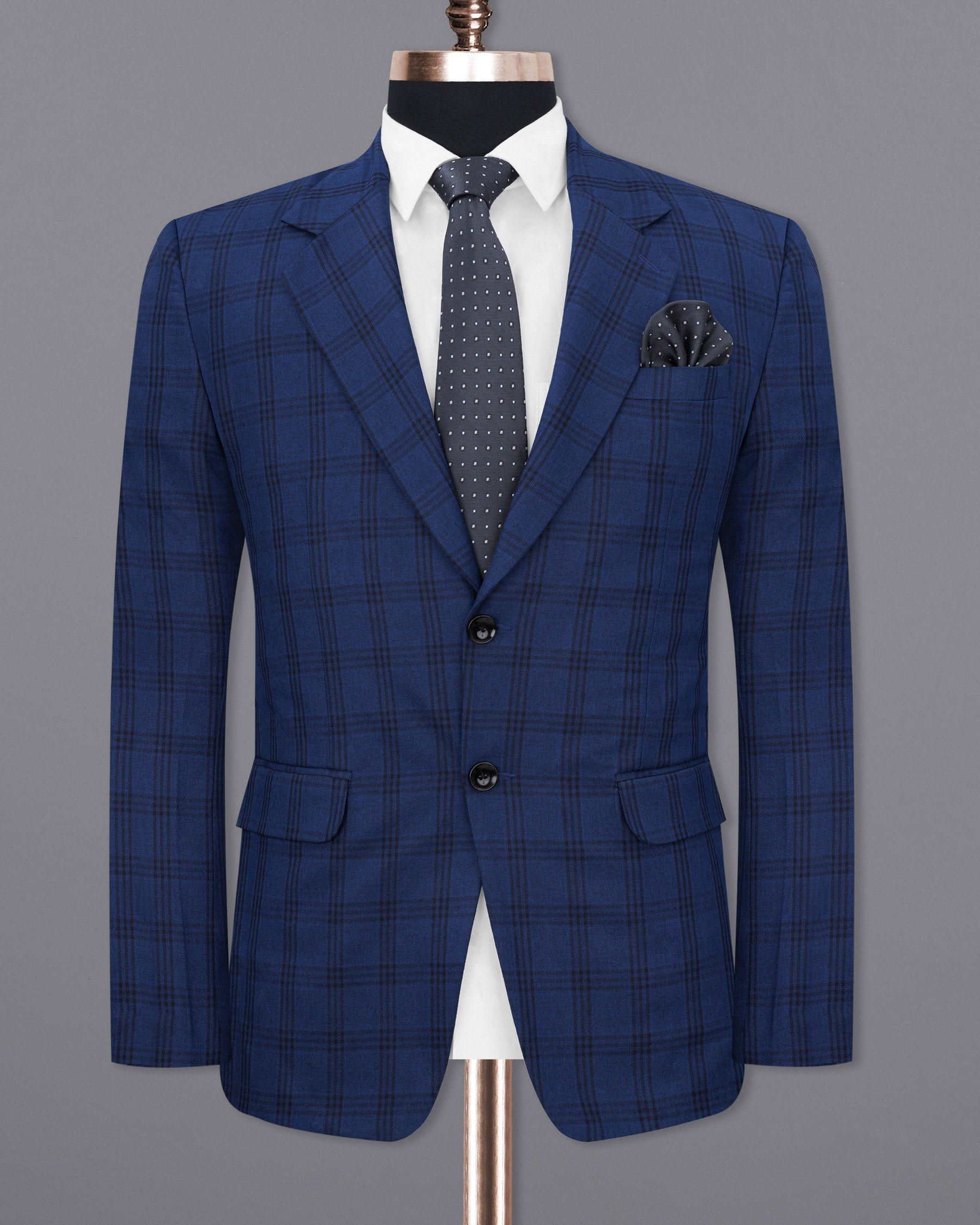 Dark Byzantium Blue Plaid Blazer