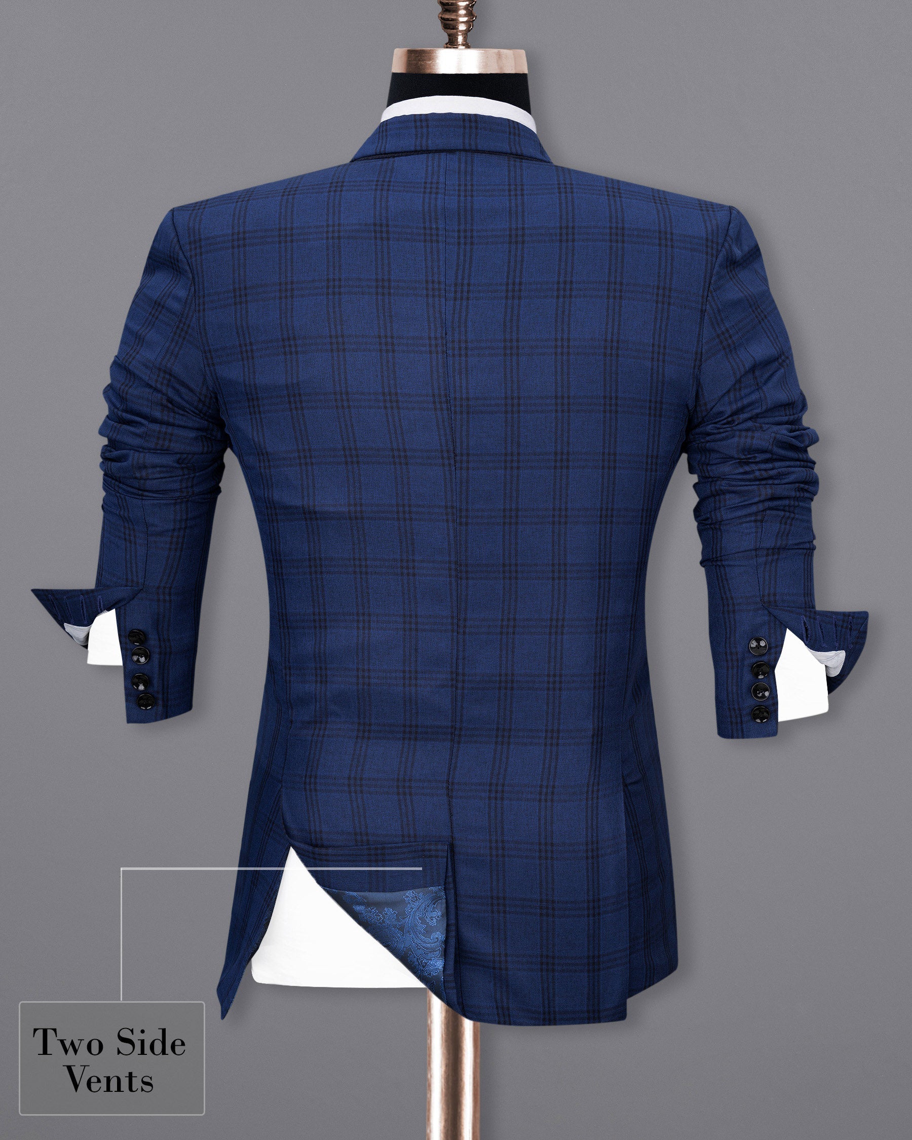 Dark Byzantium Blue Plaid Blazer