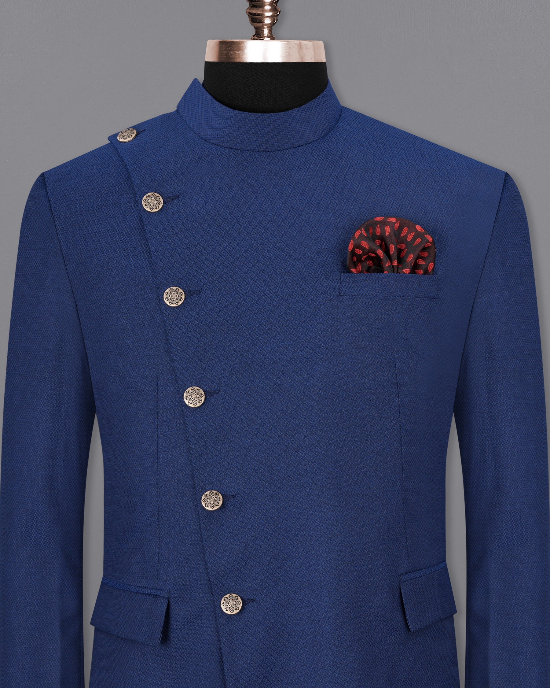 Rhino Blue Self design Cross Buttoned Bandhgala Blazer BL1740-CBG2-36,BL1740-CBG2-38,BL1740-CBG2-40,BL1740-CBG2-42,BL1740-CBG2-44,BL1740-CBG2-46,BL1740-CBG2-48,BL1740-CBG2-50,BL1740-CBG2-52,BL1740-CBG2-54,BL1740-CBG2-56,BL1740-CBG2-58,BL1740-CBG2-60