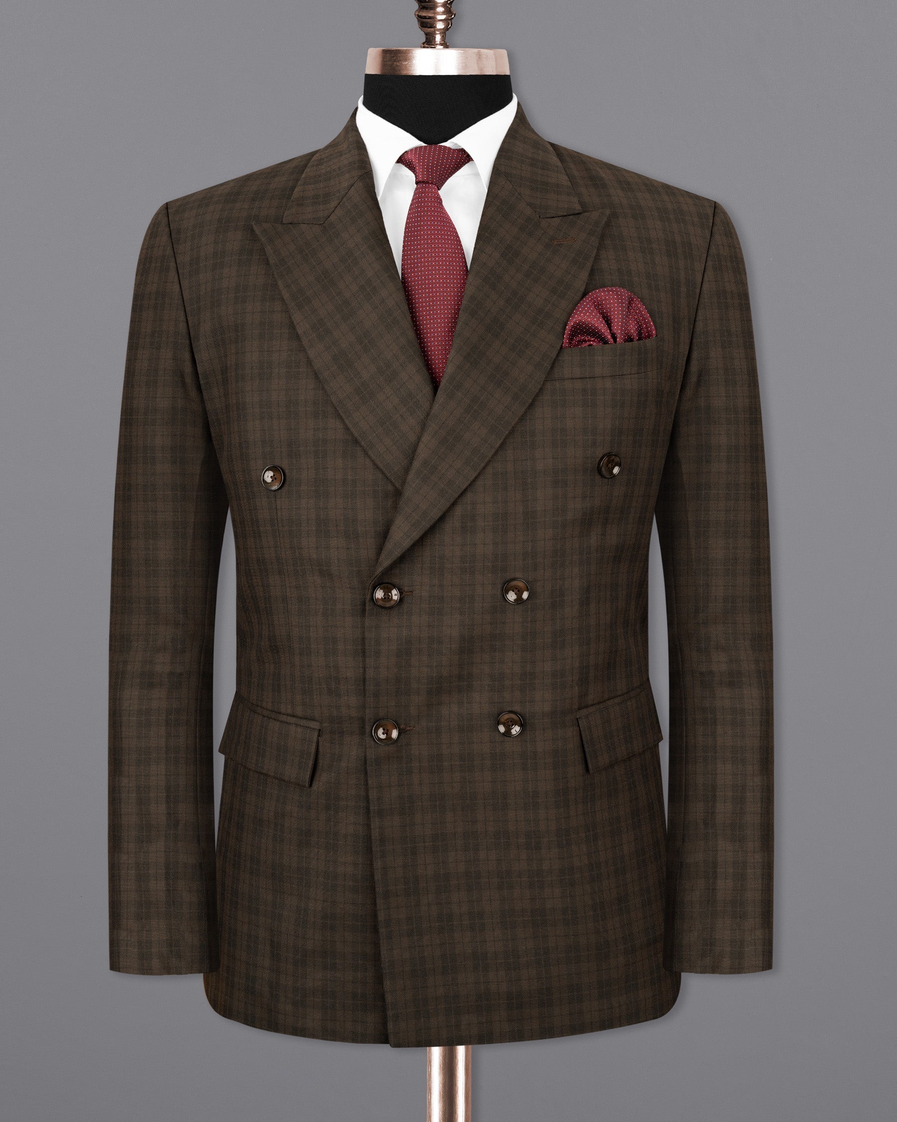 Armadillo Brown Plaid Double-breasted Blazer BL1755-DB-36,BL1755-DB-38,BL1755-DB-40,BL1755-DB-42,BL1755-DB-44,BL1755-DB-46,BL1755-DB-48,BL1755-DB-50,BL1755-DB-52,BL1755-DB-54,BL1755-DB-56,BL1755-DB-58,BL1755-DB-60