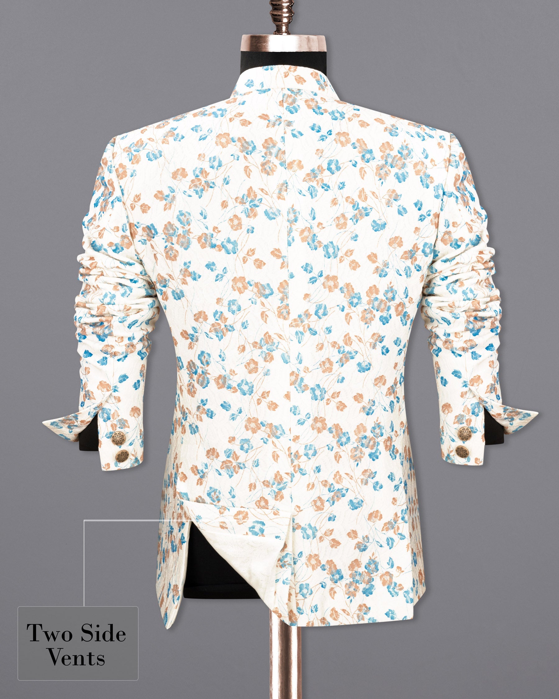 Bright White Floral and Leaves Textured Cross Buttoned Bandhgala Designer Blazer BL1764-CBG-36,BL1764-CBG-38,BL1764-CBG-40,BL1764-CBG-42,BL1764-CBG-44,BL1764-CBG-46,BL1764-CBG-48,BL1764-CBG-50,BL1764-CBG-52,BL1764-CBG-54,BL1764-CBG-56,BL1764-CBG-58,BL1764-CBG-60