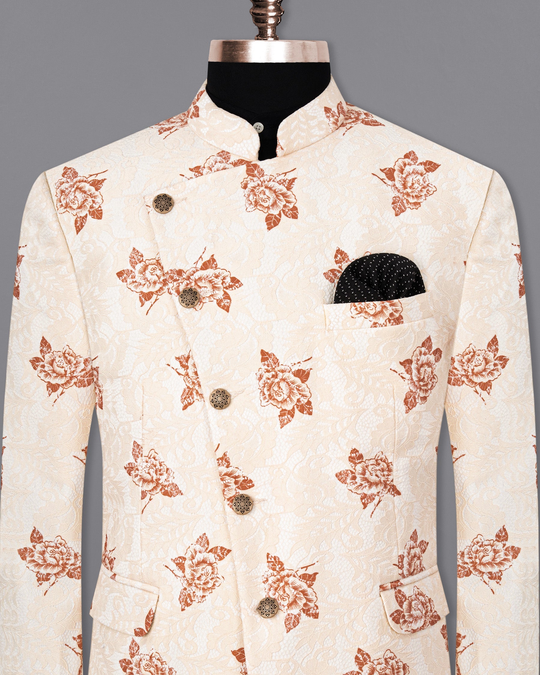 Pearl Bush Floral Printed and Textured Cross-Buttoned Bandhgala Blazer BL1784-CBG-36, BL1784-CBG-38, BL1784-CBG-40, BL1784-CBG-42, BL1784-CBG-44, BL1784-CBG-46, BL1784-CBG-48, BL1784-CBG-50, BL1784-CBG-52, BL1784-CBG-54, BL1784-CBG-56, BL1784-CBG-58, BL1784-CBG-60