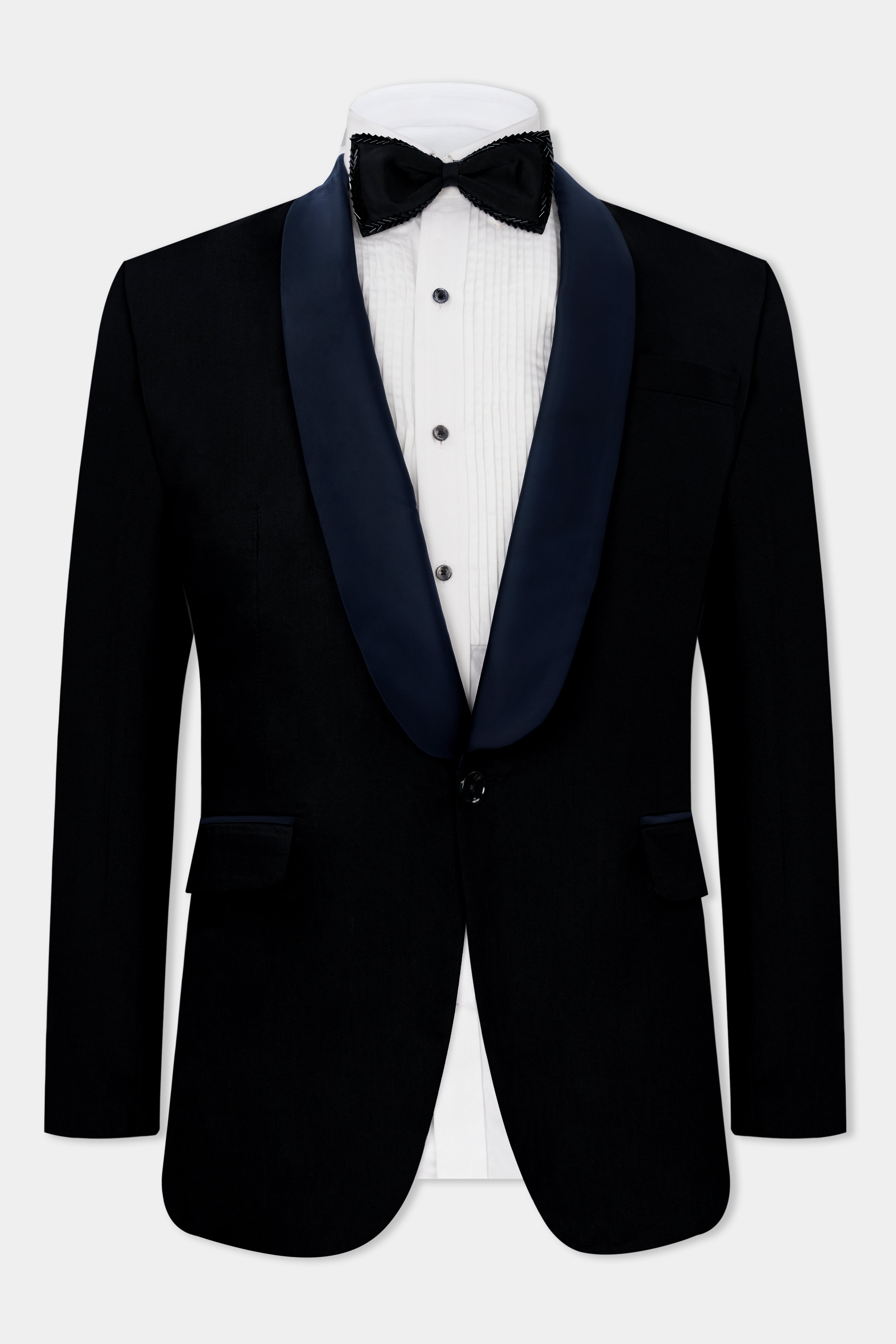 Jade Black Subtle Sheen with Blue lapel Tuxedo Blazer