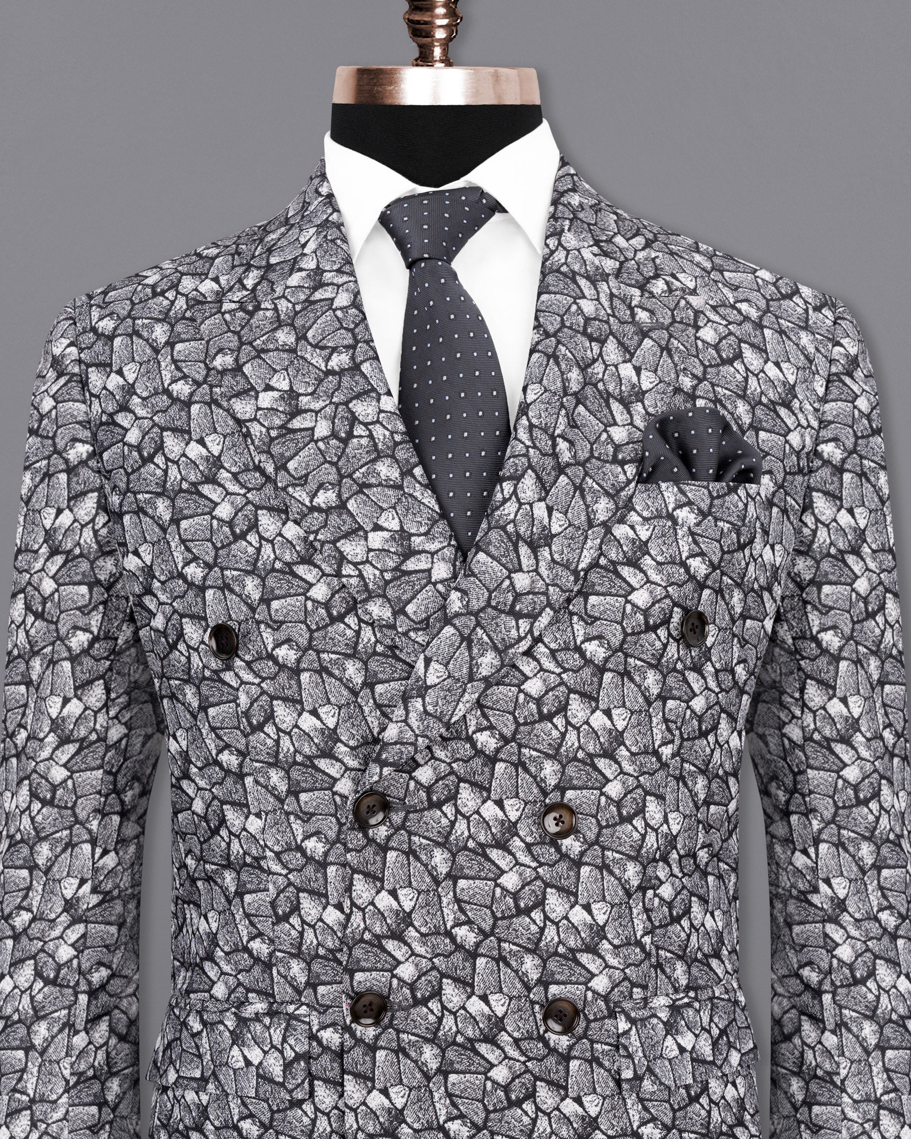 Charade Grey and White Double Breasted Designer Blazer BL1810-DB-36, BL1810-DB-38, BL1810-DB-40, BL1810-DB-42, BL1810-DB-44, BL1810-DB-46, BL1810-DB-48, BL1810-DB-50, BL1810-DB-52, BL1810-DB-54, BL1810-DB-56, BL1810-DB-58, BL1810-DB-60