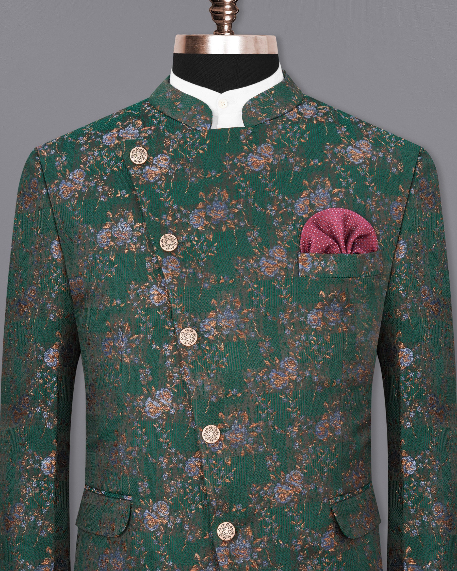 Everglade Green Floral Textured Cross Buttoned Bandhgala Designer Blazer BL1828-CBG-36, BL1828-CBG-38, BL1828-CBG-40, BL1828-CBG-42, BL1828-CBG-44, BL1828-CBG-46, BL1828-CBG-48, BL1828-CBG-50, BL1828-CBG-52, BL1828-CBG-54, BL1828-CBG-56, BL1828-CBG-58, BL1828-CBG-60