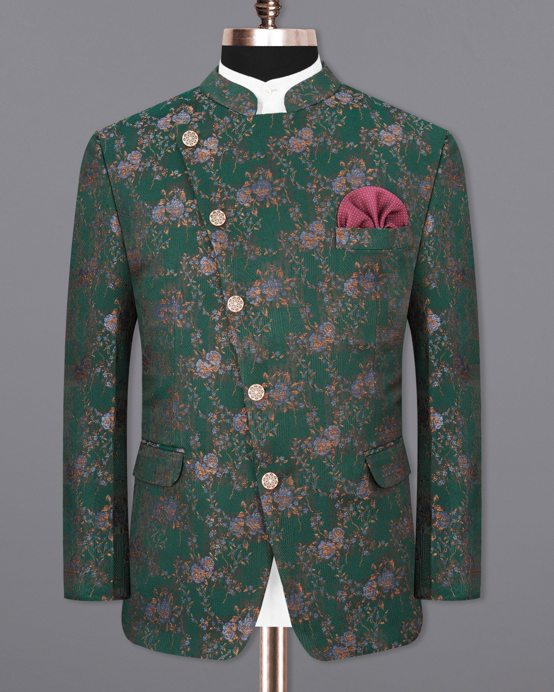 Everglade Green Floral Textured Cross Buttoned Bandhgala Designer Blazer BL1828-CBG-36, BL1828-CBG-38, BL1828-CBG-40, BL1828-CBG-42, BL1828-CBG-44, BL1828-CBG-46, BL1828-CBG-48, BL1828-CBG-50, BL1828-CBG-52, BL1828-CBG-54, BL1828-CBG-56, BL1828-CBG-58, BL1828-CBG-60