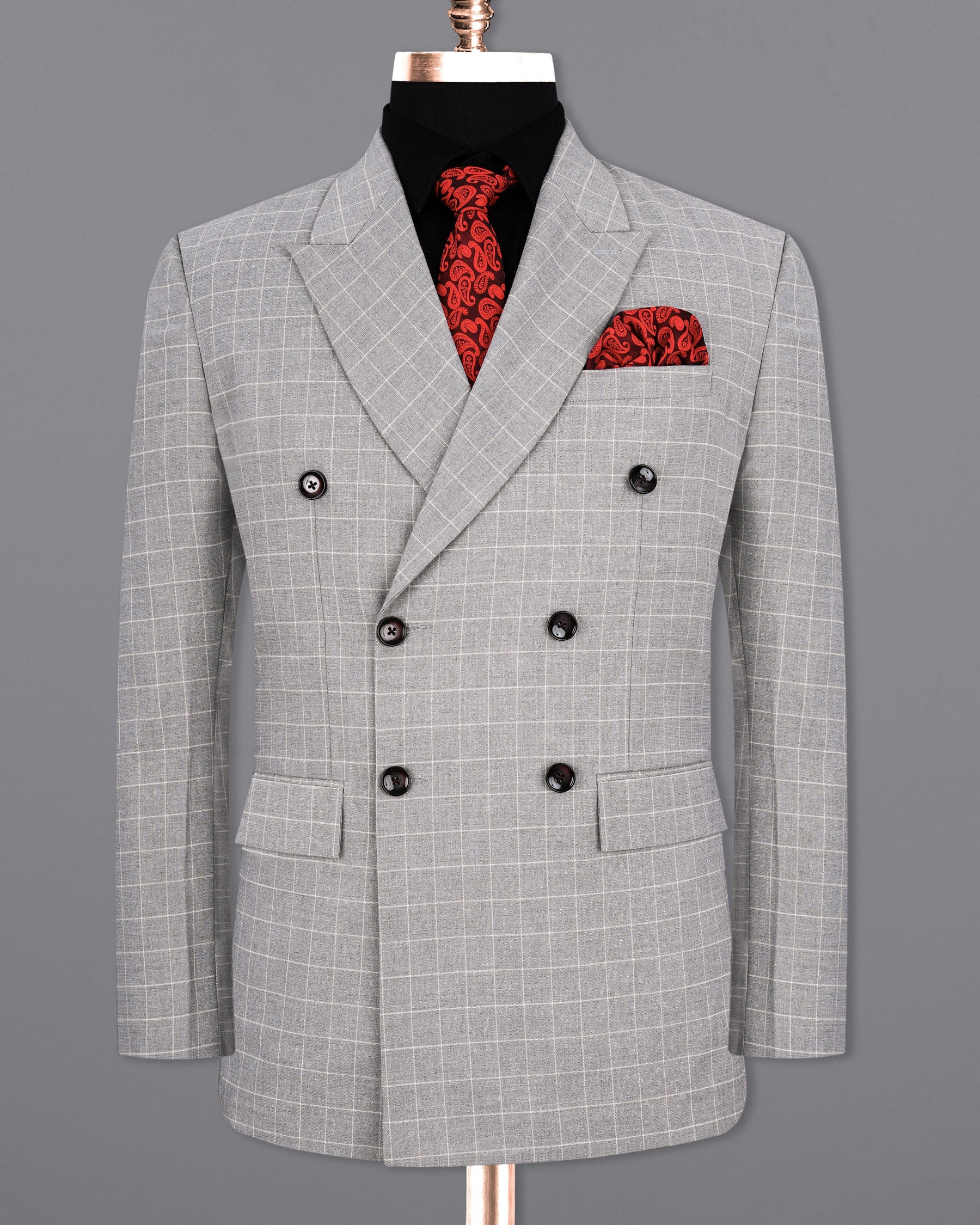 Hurricane Gray Windowpane Double Breasted Blazer BL1924-DB-36,BL1924-DB-38,BL1924-DB-40,BL1924-DB-42,BL1924-DB-44,BL1924-DB-46,BL1924-DB-48,BL1924-DB-50,BL1924-DB-52,BL1924-DB-54,BL1924-DB-56,BL1924-DB-58,BL1924-DB-60 