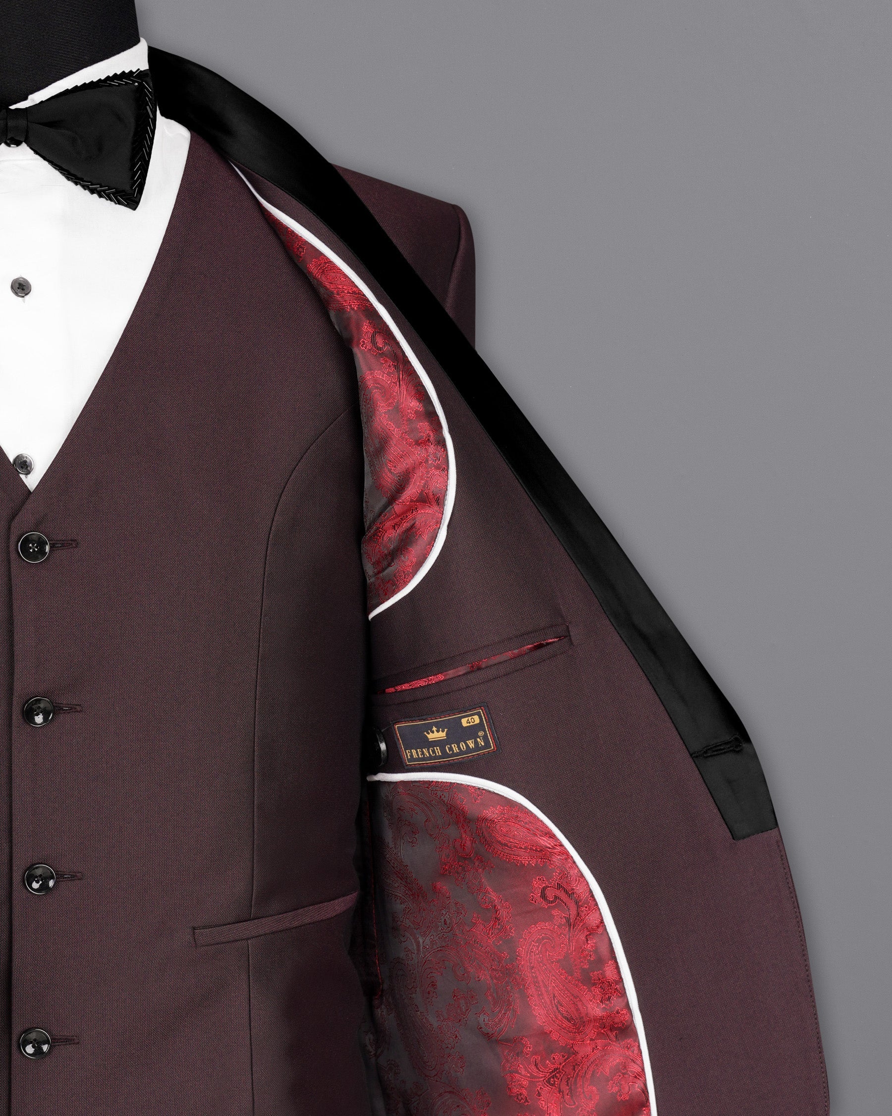 Bistre Wine Tuxedo Blazer BL1937-BKL-36,BL1937-BKL-38,BL1937-BKL-40,BL1937-BKL-42,BL1937-BKL-44,BL1937-BKL-46,BL1937-BKL-48,BL1937-BKL-50,BL1937-BKL-52,BL1937-BKL-54,BL1937-BKL-56,BL1937-BKL-58,BL1937-BKL-60