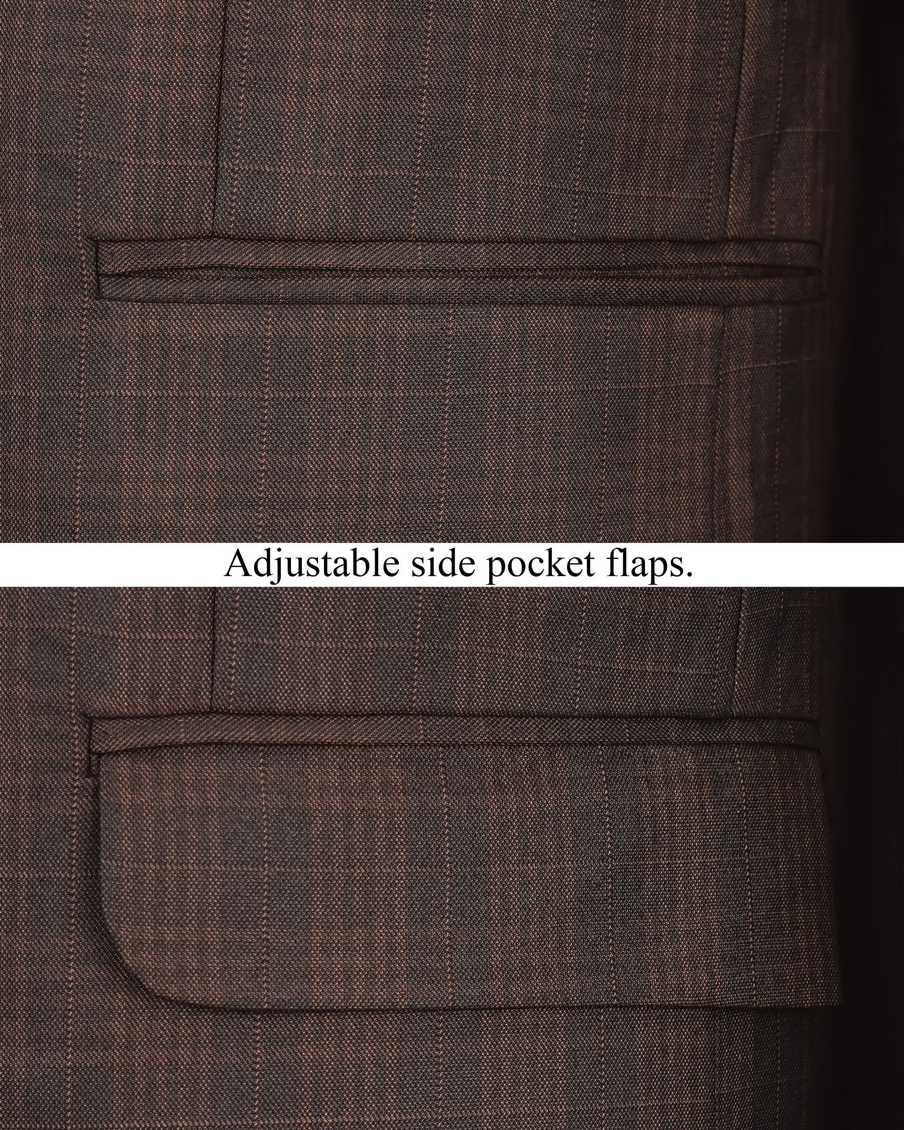 Birch Brown Plaid Cross Buttoned Bandhgala Blazer BL1955-CBG-36, BL1955-CBG-38, BL1955-CBG-40, BL1955-CBG-42, BL1955-CBG-44, BL1955-CBG-46, BL1955-CBG-48, BL1955-CBG-50, BL1955-CBG-52, BL1955-CBG-54, BL1955-CBG-56, BL1955-CBG-58, BL1955-CBG-60