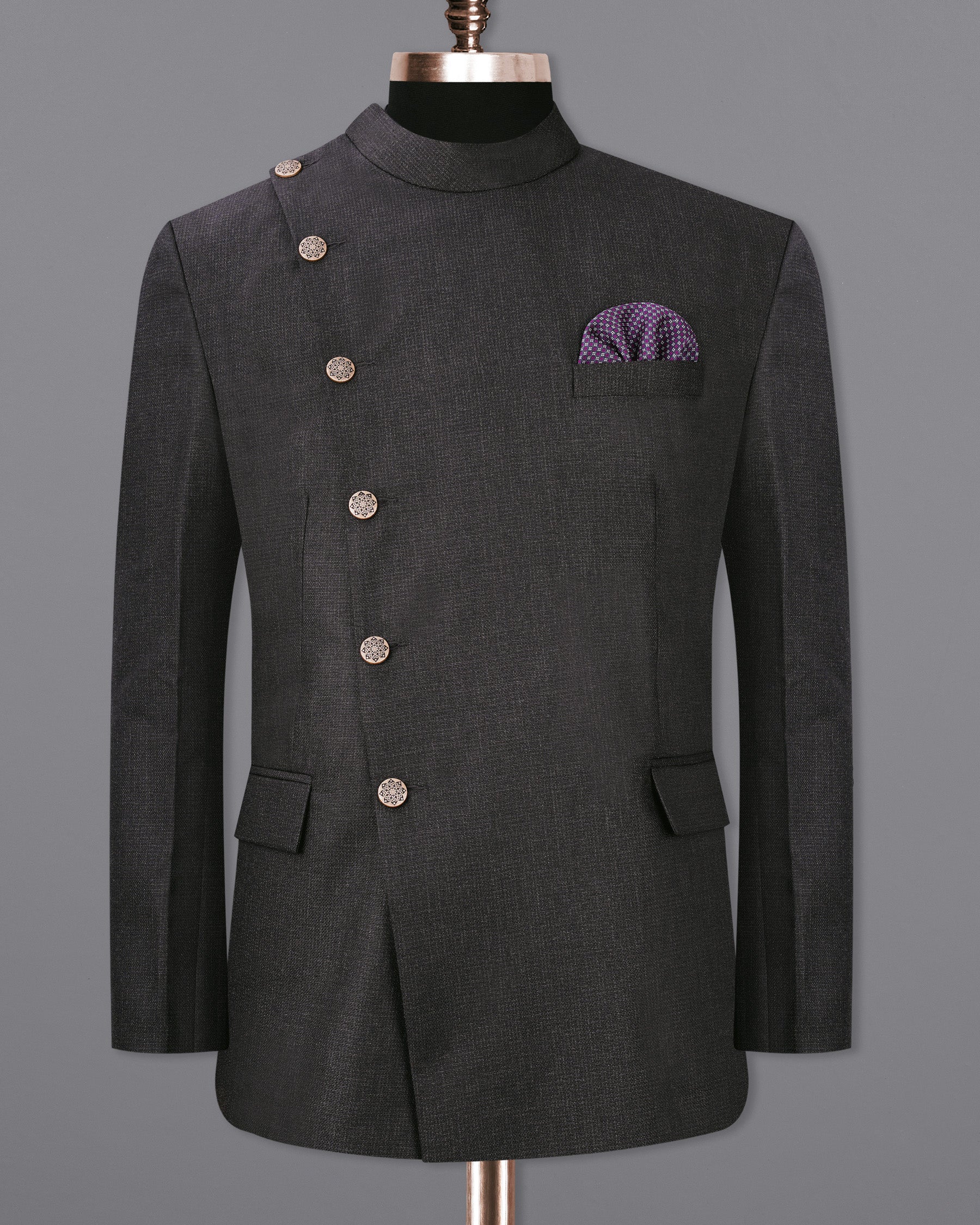 Piano Gray Cross Buttoned Bandhgala Blazer BL1956-CBG2-36, BL1956-CBG2-38, BL1956-CBG2-40, BL1956-CBG2-42, BL1956-CBG2-44, BL1956-CBG2-46, BL1956-CBG2-48, BL1956-CBG2-50, BL1956-CBG2-52, BL1956-CBG2-54, BL1956-CBG2-56, BL1956-CBG2-58, BL1956-CBG2-60