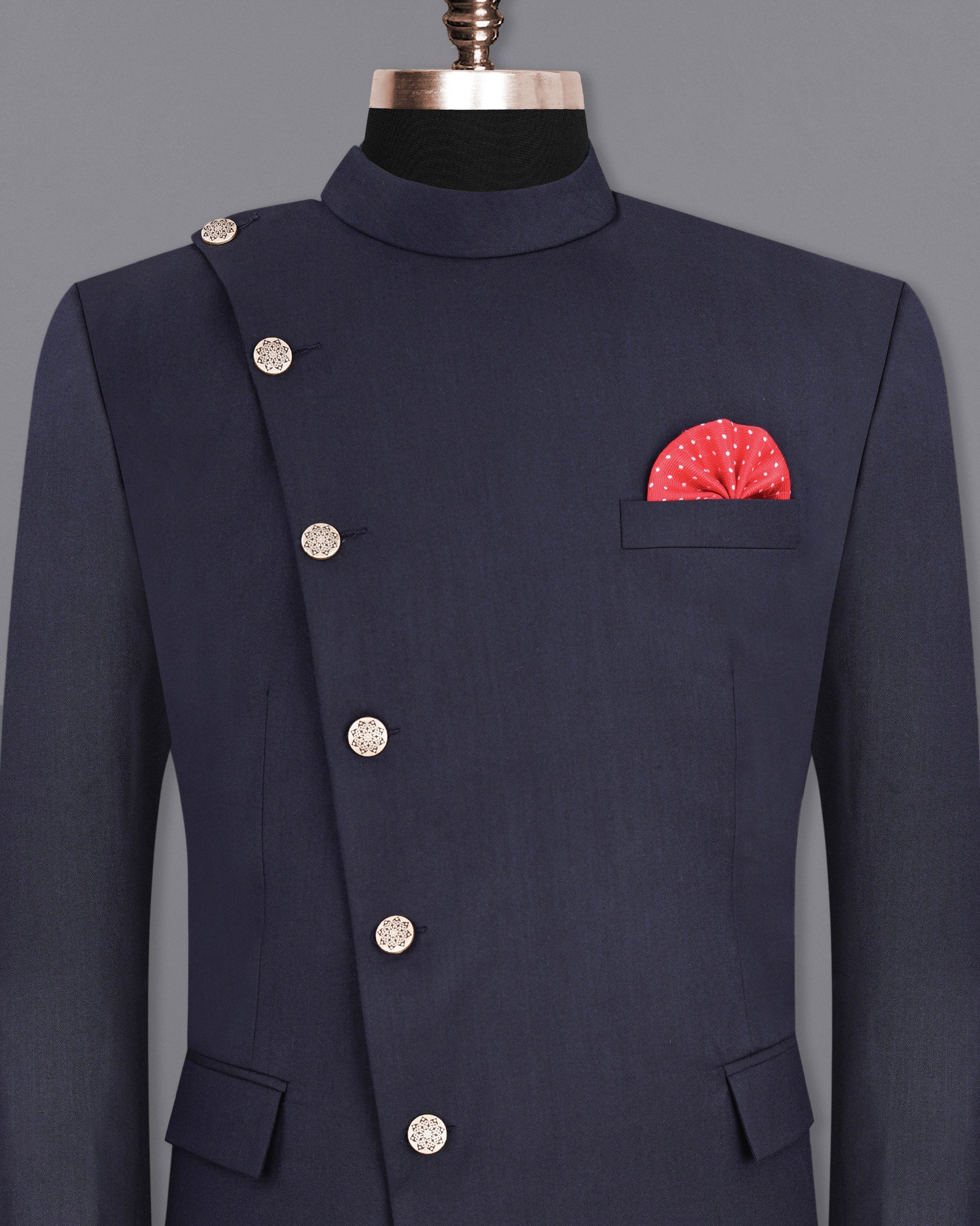 Gunmetal Blue Cross-Buttoned Bandhgala Blazer BL1973-CBG2-36, BL1973-CBG2-38, BL1973-CBG2-40, BL1973-CBG2-42, BL1973-CBG2-44, BL1973-CBG2-46, BL1973-CBG2-48, BL1973-CBG2-50, BL1973-CBG2-52, BL1973-CBG2-54, BL1973-CBG2-56, BL1973-CBG2-58, BL1973-CBG2-60