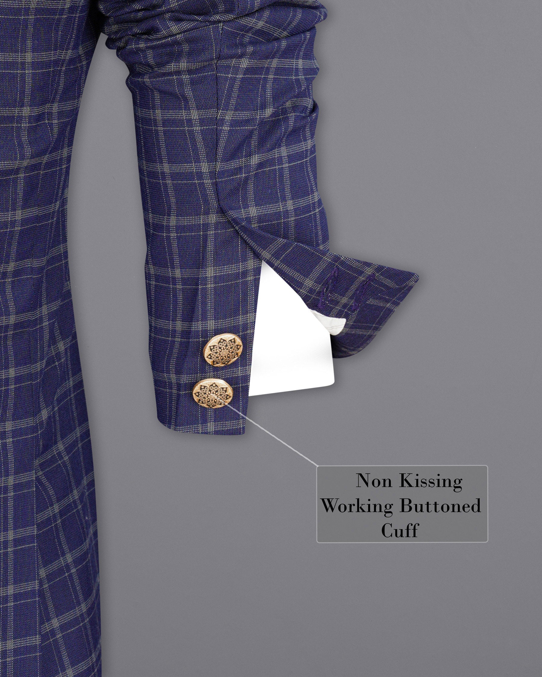 Mulled Wine Blue With Casper Gray Checkered Cross-Buttoned Bandhgala Blazer BL1976-CBG-36, BL1976-CBG-38, BL1976-CBG-40, BL1976-CBG-42, BL1976-CBG-44, BL1976-CBG-46, BL1976-CBG-48, BL1976-CBG-50, BL1976-CBG-52, BL1976-CBG-54, BL1976-CBG-56, BL1976-CBG-58, BL1976-CBG-60