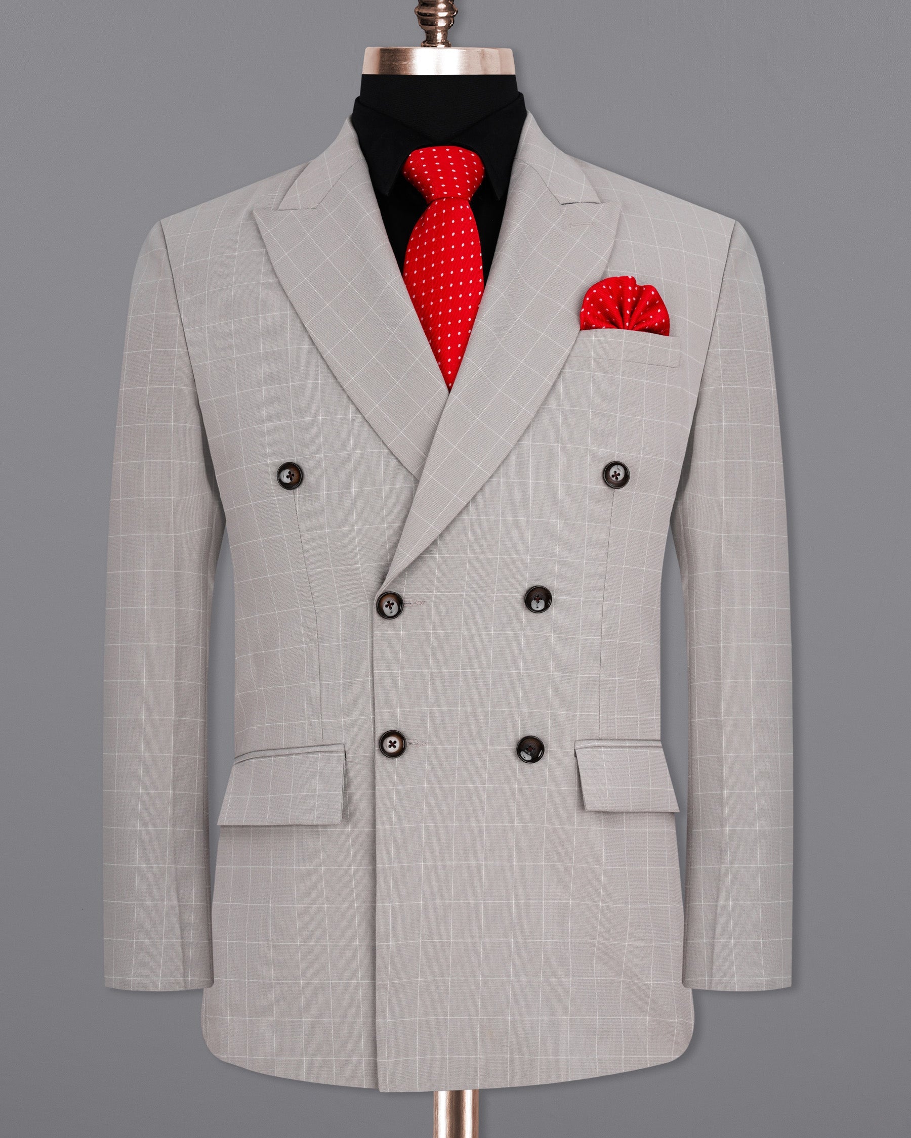 Martini Gray Checkered Double Breasted Blazer BL1980-DB-36, BL1980-DB-38, BL1980-DB-40, BL1980-DB-42, BL1980-DB-44, BL1980-DB-46, BL1980-DB-48, BL1980-DB-50, BL1980-DB-52, BL1980-DB-54, BL1980-DB-56, BL1980-DB-58, BL1980-DB-60