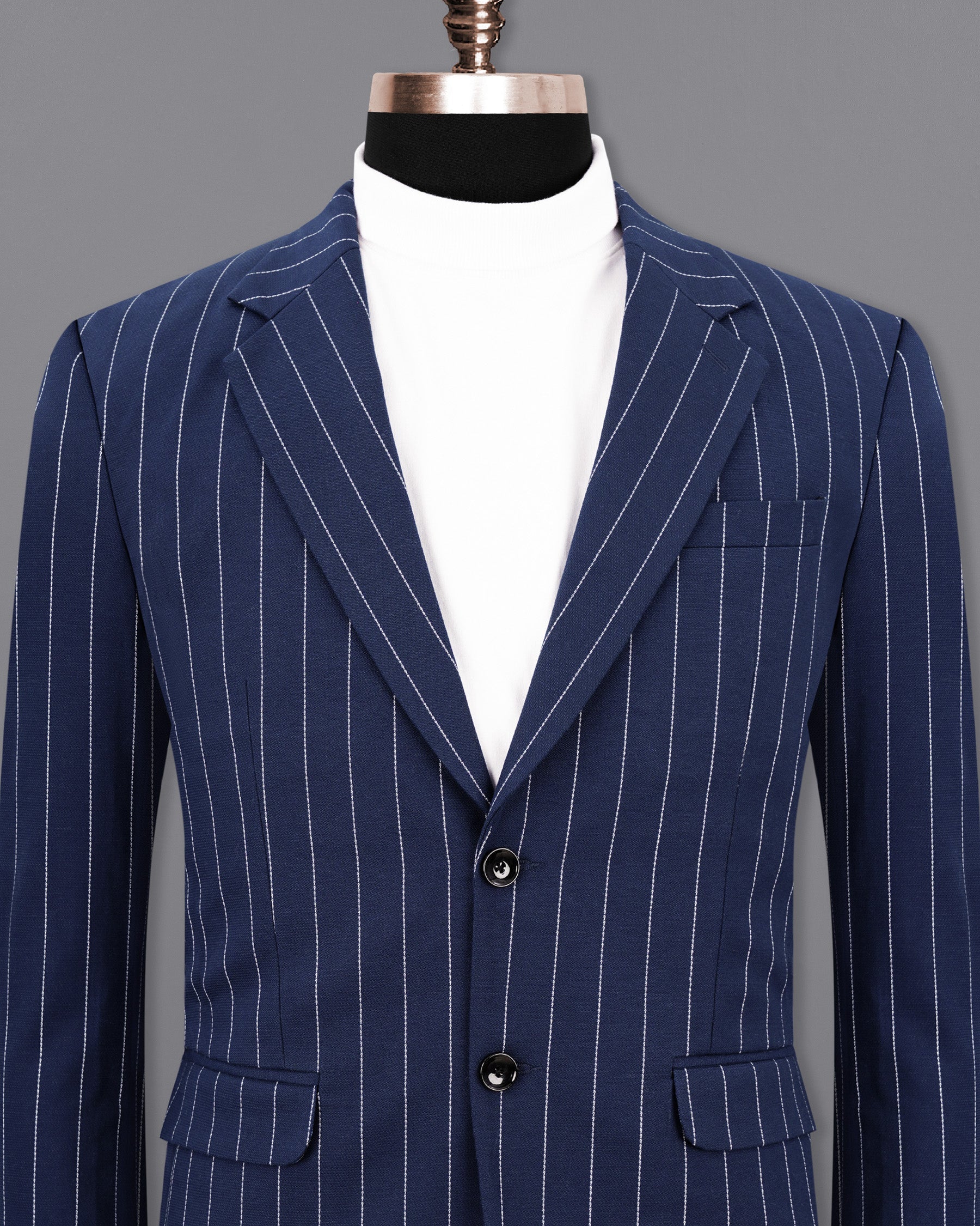 Zodiac Blue Striped Single Breasted Blazer BL1983-SB-36, BL1983-SB-38, BL1983-SB-40, BL1983-SB-42, BL1983-SB-44, BL1983-SB-46, BL1983-SB-48, BL1983-SB-50, BL1983-SB-52, BL1983-SB-54, BL1983-SB-56, BL1983-SB-58, BL1983-SB-60