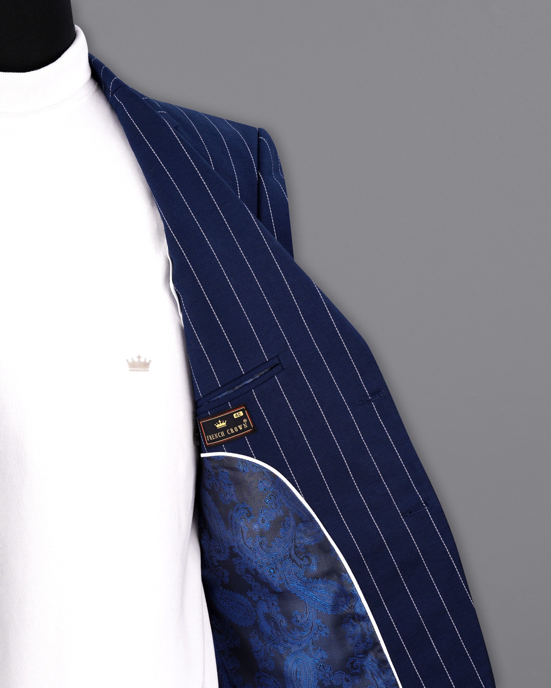 Zodiac Blue Striped Single Breasted Blazer BL1983-SB-36, BL1983-SB-38, BL1983-SB-40, BL1983-SB-42, BL1983-SB-44, BL1983-SB-46, BL1983-SB-48, BL1983-SB-50, BL1983-SB-52, BL1983-SB-54, BL1983-SB-56, BL1983-SB-58, BL1983-SB-60