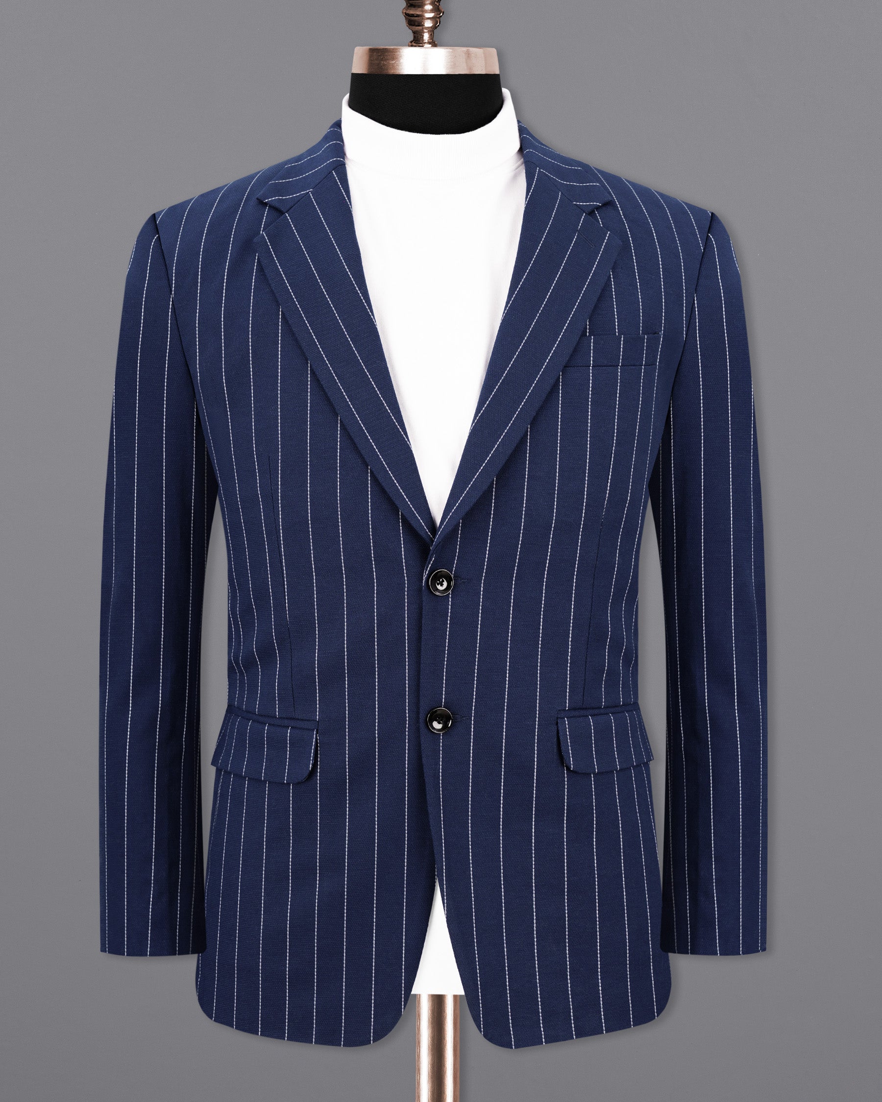 Zodiac Blue Striped Single Breasted Blazer BL1983-SB-36, BL1983-SB-38, BL1983-SB-40, BL1983-SB-42, BL1983-SB-44, BL1983-SB-46, BL1983-SB-48, BL1983-SB-50, BL1983-SB-52, BL1983-SB-54, BL1983-SB-56, BL1983-SB-58, BL1983-SB-60