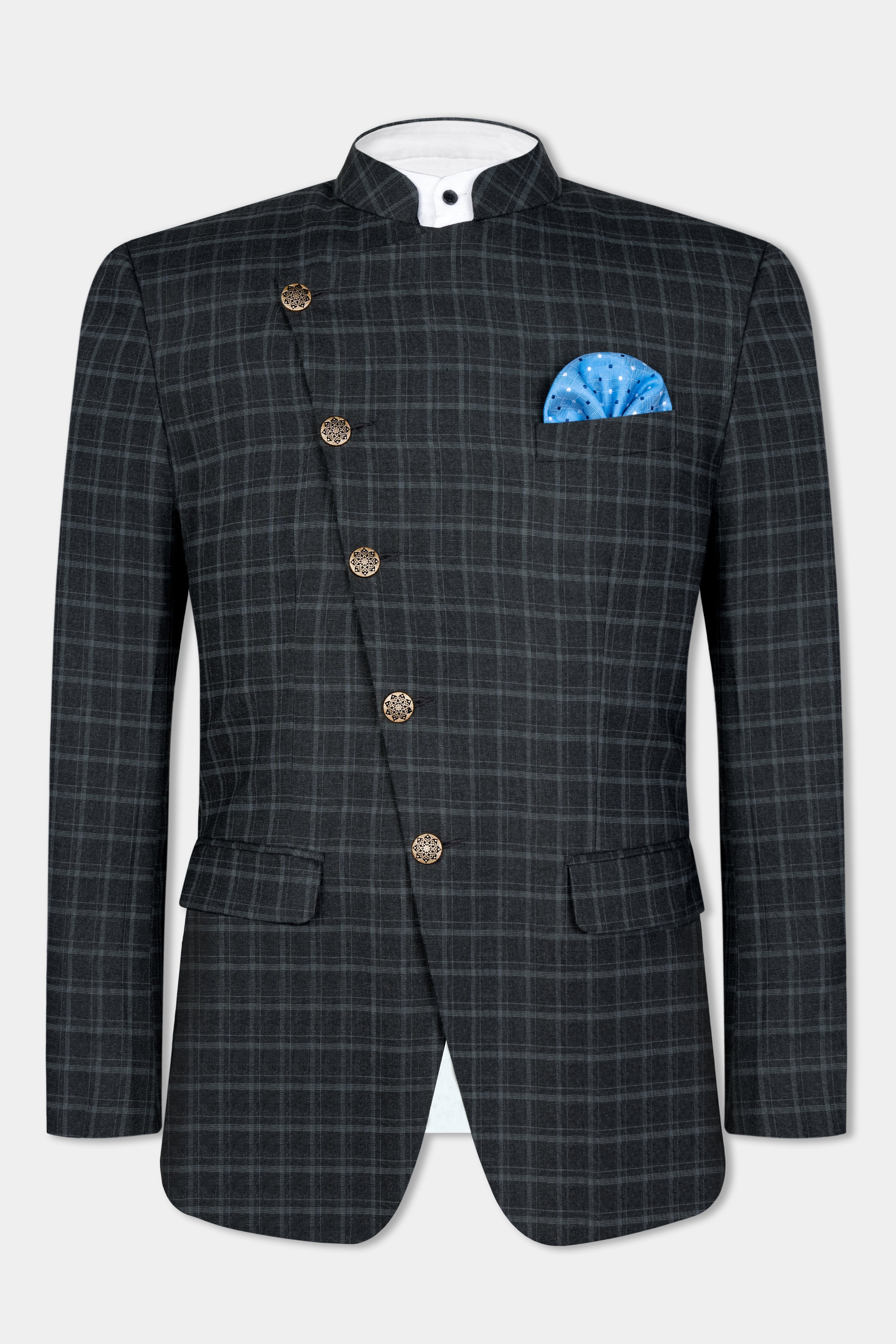 Cape God Gray windowpane Cross Bandhgala Blazer