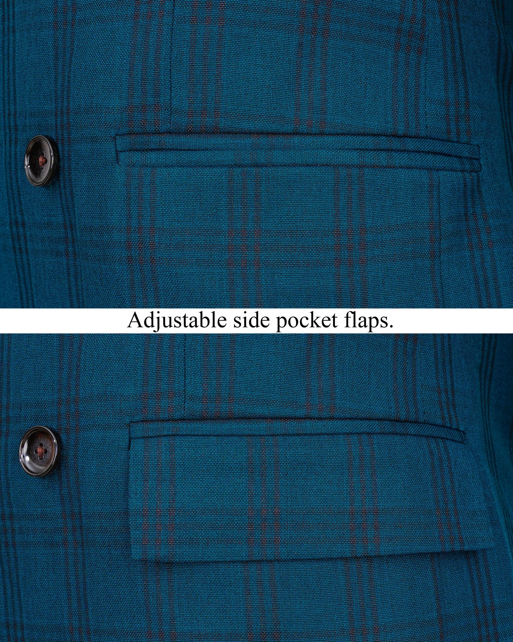 Sapphire Blue With Black Plaid Double Breasted Blazer BL1993-DB-36, BL1993-DB-38, BL1993-DB-40, BL1993-DB-42, BL1993-DB-44, BL1993-DB-46, BL1993-DB-48, BL1993-DB-50, BL1993-DB-52, BL1993-DB-54, BL1993-DB-56, BL1993-DB-58, BL1993-DB-60