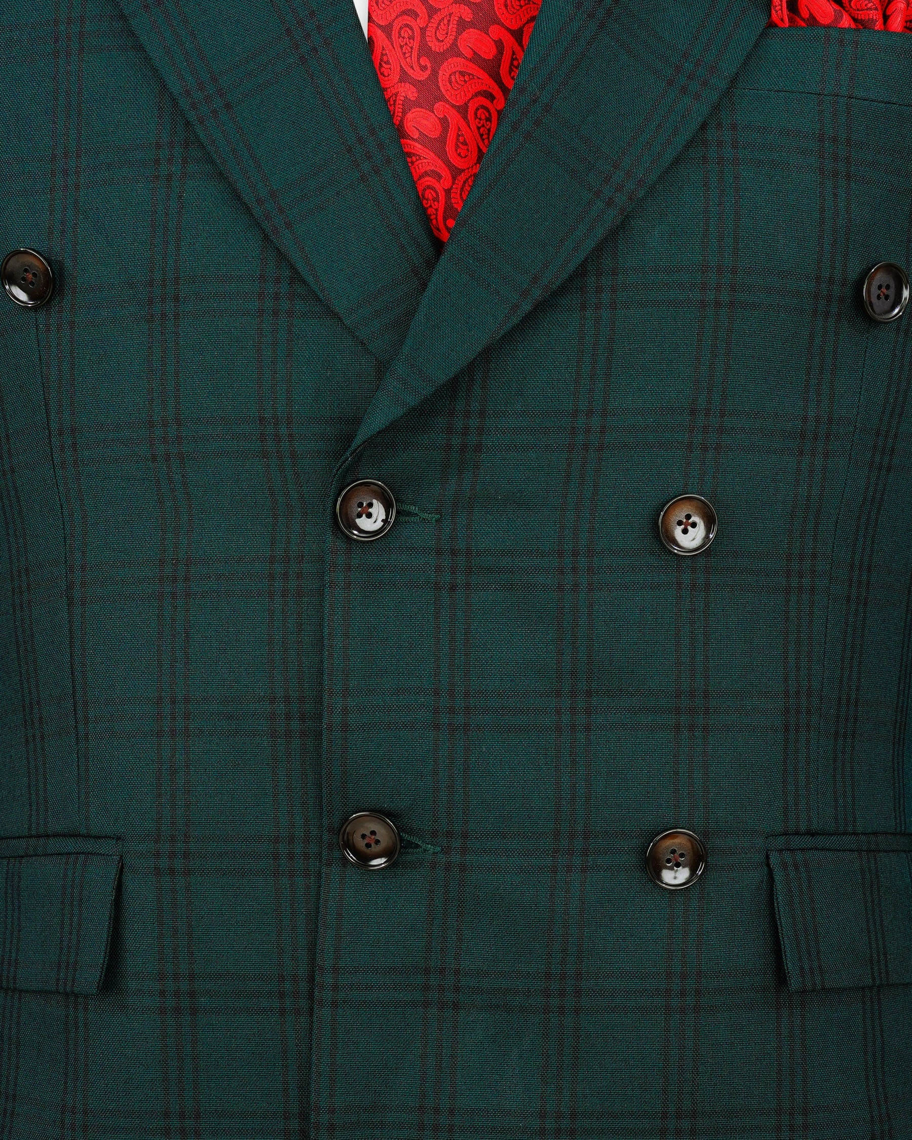 Timber Dark Green With Black Plaid Double Breasted Blazer BL1996-DB-36, BL1996-DB-38, BL1996-DB-40, BL1996-DB-42, BL1996-DB-44, BL1996-DB-46, BL1996-DB-48, BL1996-DB-50, BL1996-DB-52, BL1996-DB-54, BL1996-DB-56, BL1996-DB-58, BL1996-DB-60