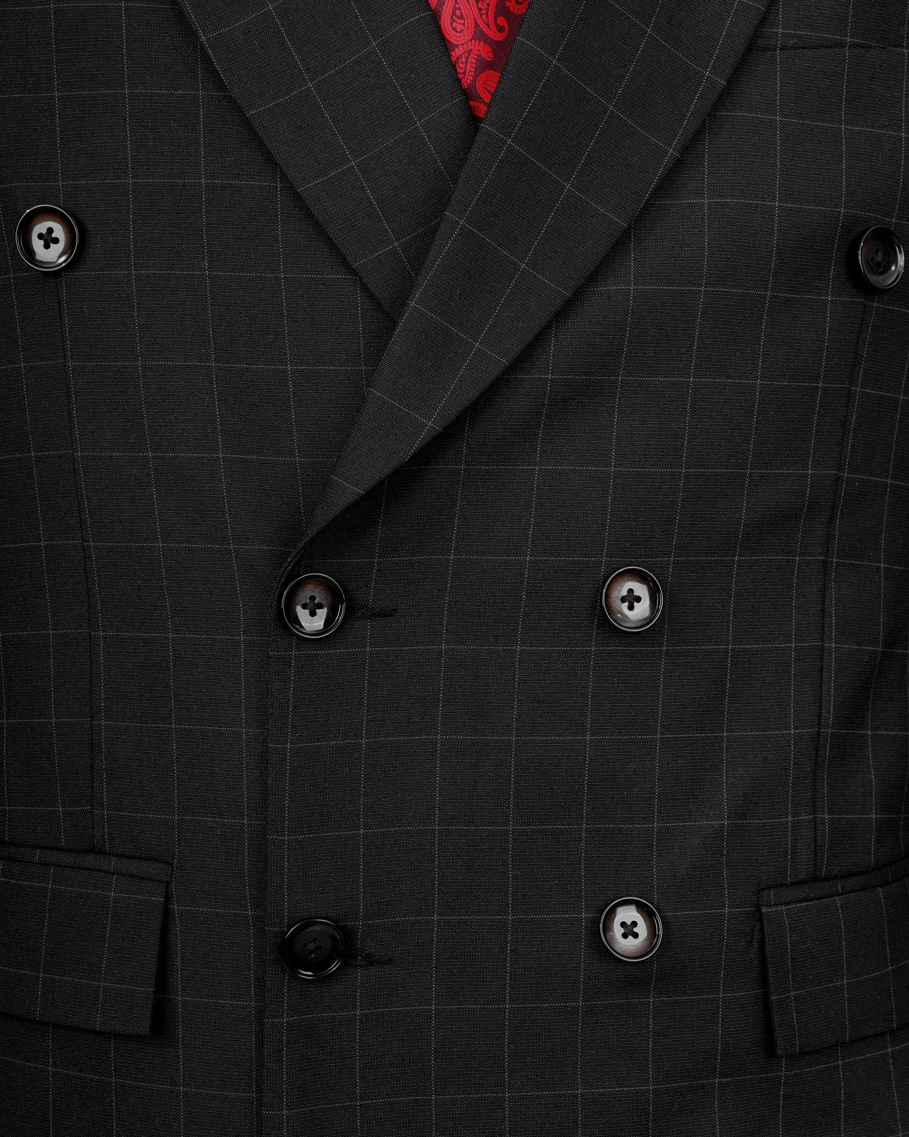 Zeus Black Windowpane Double Breasted Blazer BL2010-DB-36, BL2010-DB-38, BL2010-DB-40, BL2010-DB-42, BL2010-DB-44, BL2010-DB-46, BL2010-DB-48, BL2010-DB-50, BL2010-DB-52, BL2010-DB-54, BL2010-DB-56, BL2010-DB-58, BL2010-DB-60