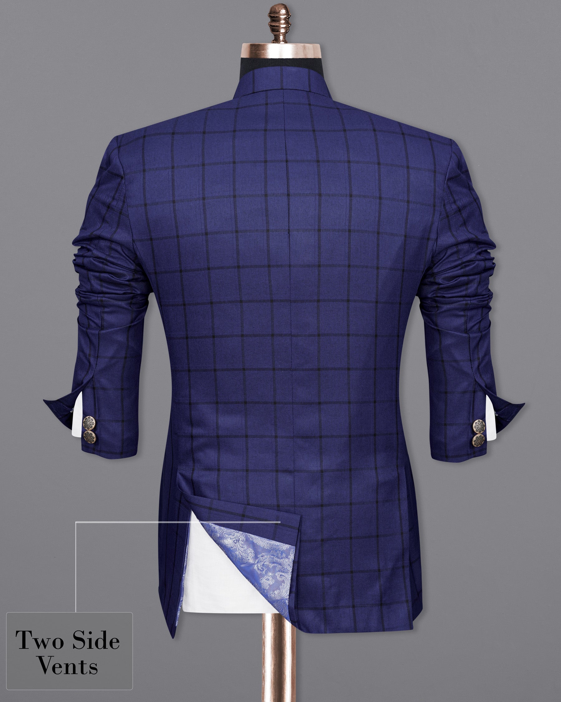 Zodiac Dark Blue Windowpane Cross Buttoned Bandhgala Blazer BL2015-CBG-36, BL2015-CBG-38, BL2015-CBG-40, BL2015-CBG-42, BL2015-CBG-44, BL2015-CBG-46, BL2015-CBG-48, BL2015-CBG-50, BL2015-CBG-52, BL2015-CBG-54, BL2015-CBG-56, BL2015-CBG-58, BL2015-CBG-60