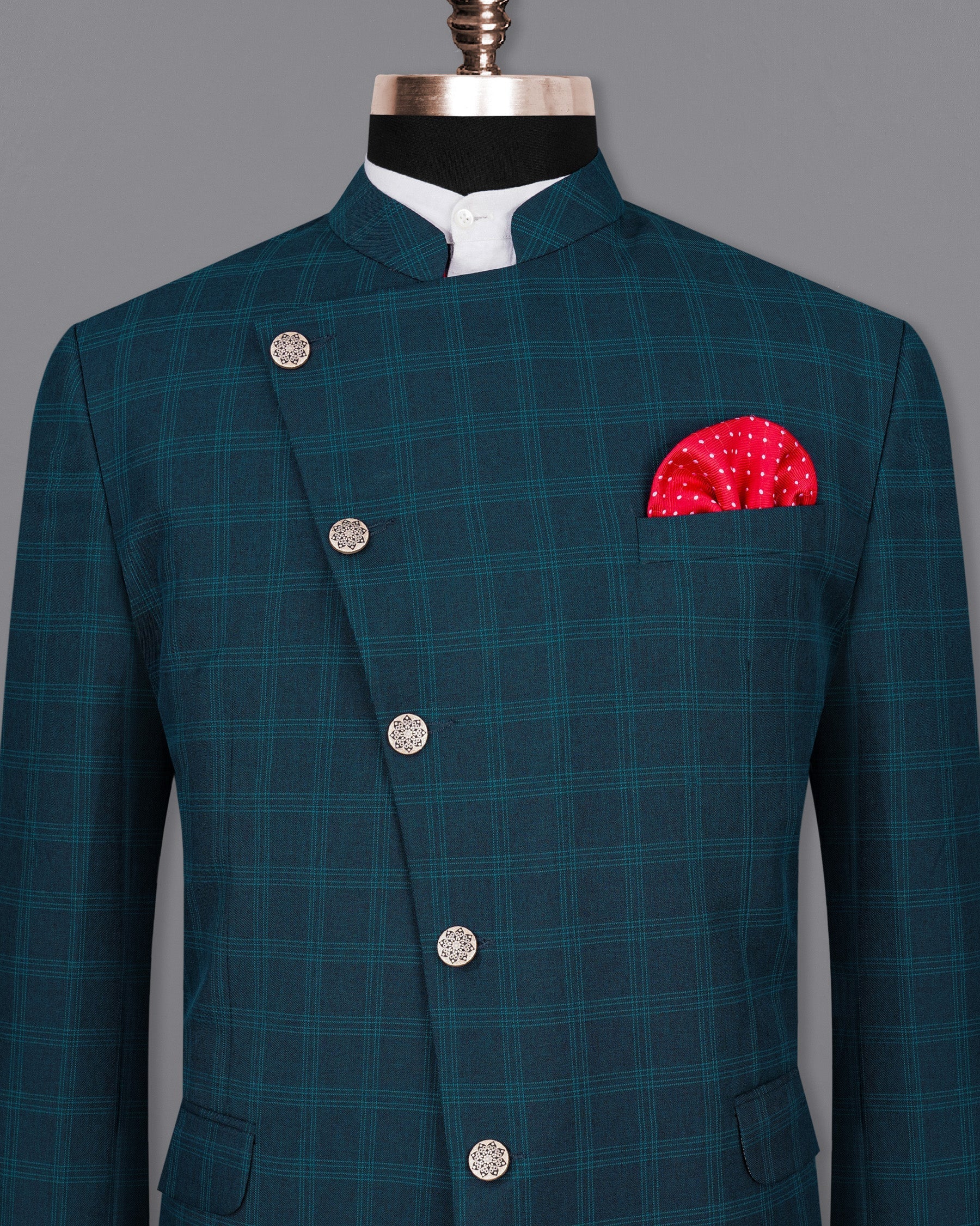 Cloud Burst Sea Green Windowpane Cross Buttoned Bandhgala Blazer BL2022-CBG-36, BL2022-CBG-38, BL2022-CBG-40, BL2022-CBG-42, BL2022-CBG-44, BL2022-CBG-46, BL2022-CBG-48, BL2022-CBG-50, BL2022-CBG-52, BL2022-CBG-54, BL2022-CBG-56, BL2022-CBG-58, BL2022-CBG-60