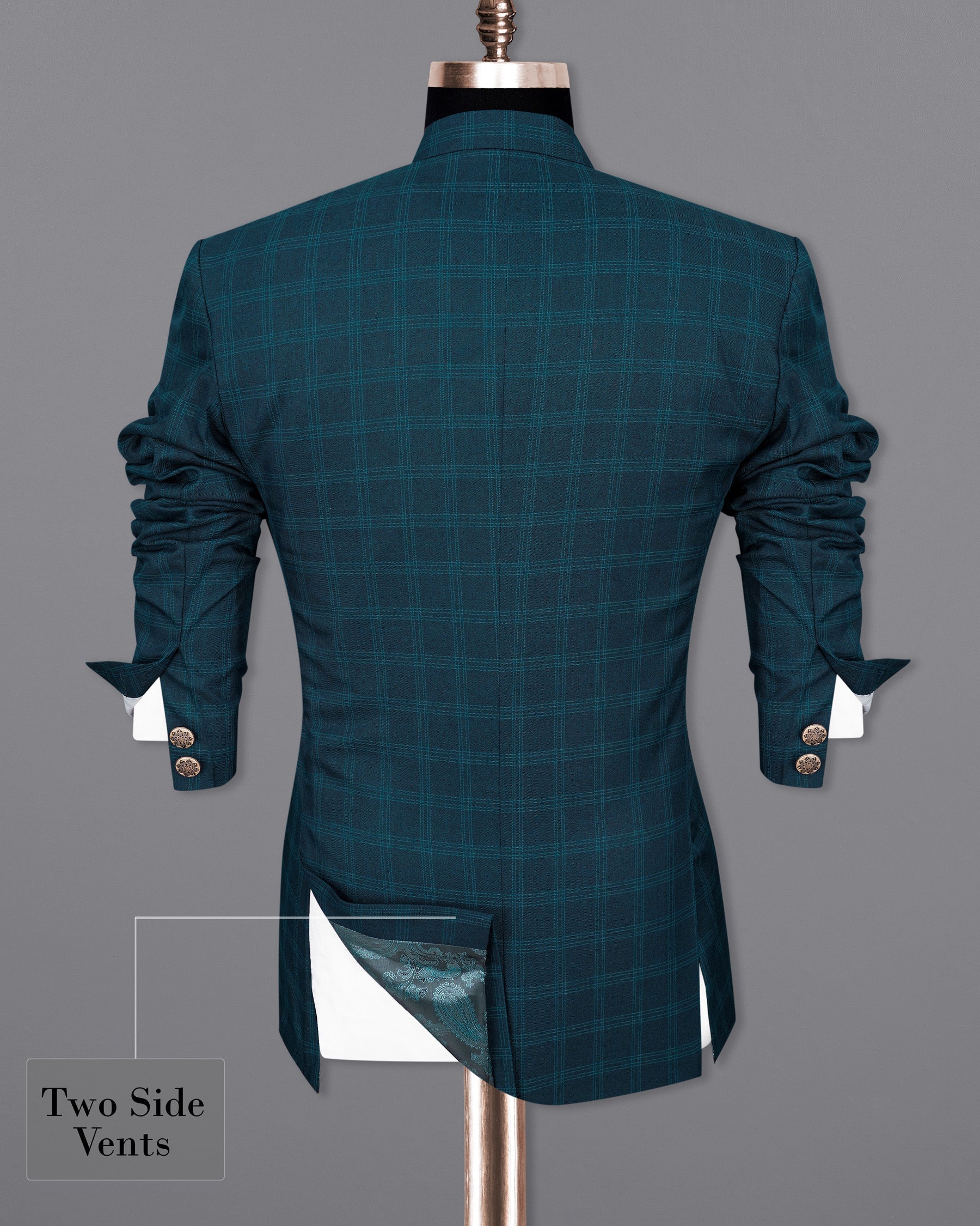 Cloud Burst Sea Green Windowpane Cross Buttoned Bandhgala Blazer BL2022-CBG-36, BL2022-CBG-38, BL2022-CBG-40, BL2022-CBG-42, BL2022-CBG-44, BL2022-CBG-46, BL2022-CBG-48, BL2022-CBG-50, BL2022-CBG-52, BL2022-CBG-54, BL2022-CBG-56, BL2022-CBG-58, BL2022-CBG-60