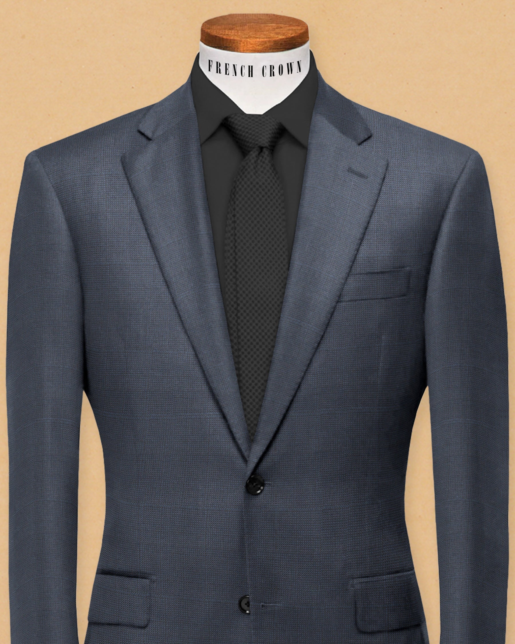 Steel Blue Subtle Checked Blazer