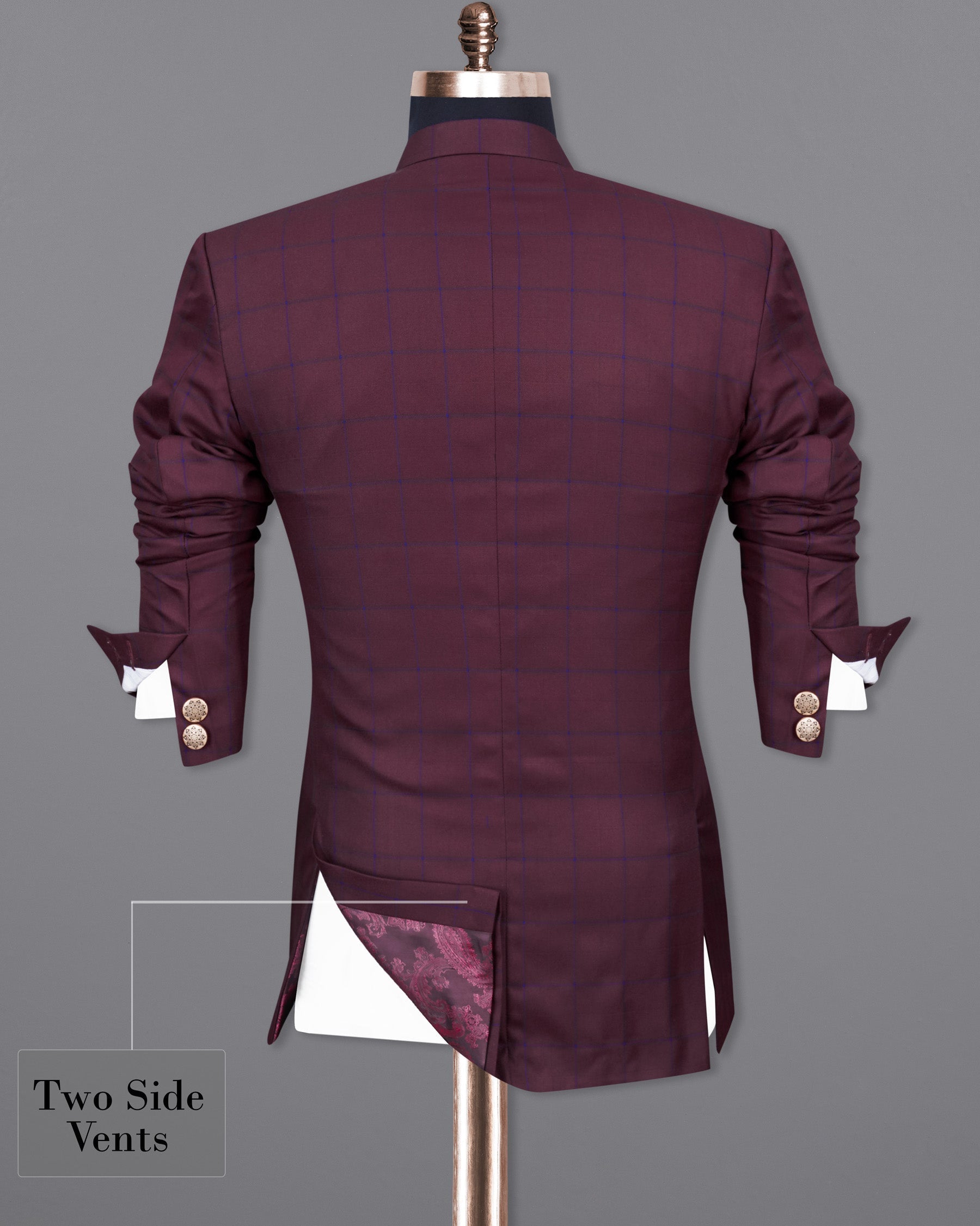 Wine Berry With Haiti Blue Windowpane Cross Buttoned Bandhgala Blazer BL2030-CBG-36, BL2030-CBG-38, BL2030-CBG-40, BL2030-CBG-42, BL2030-CBG-44, BL2030-CBG-46, BL2030-CBG-48, BL2030-CBG-50, BL2030-CBG-52, BL2030-CBG-54, BL2030-CBG-56, BL2030-CBG-58, BL2030-CBG-60