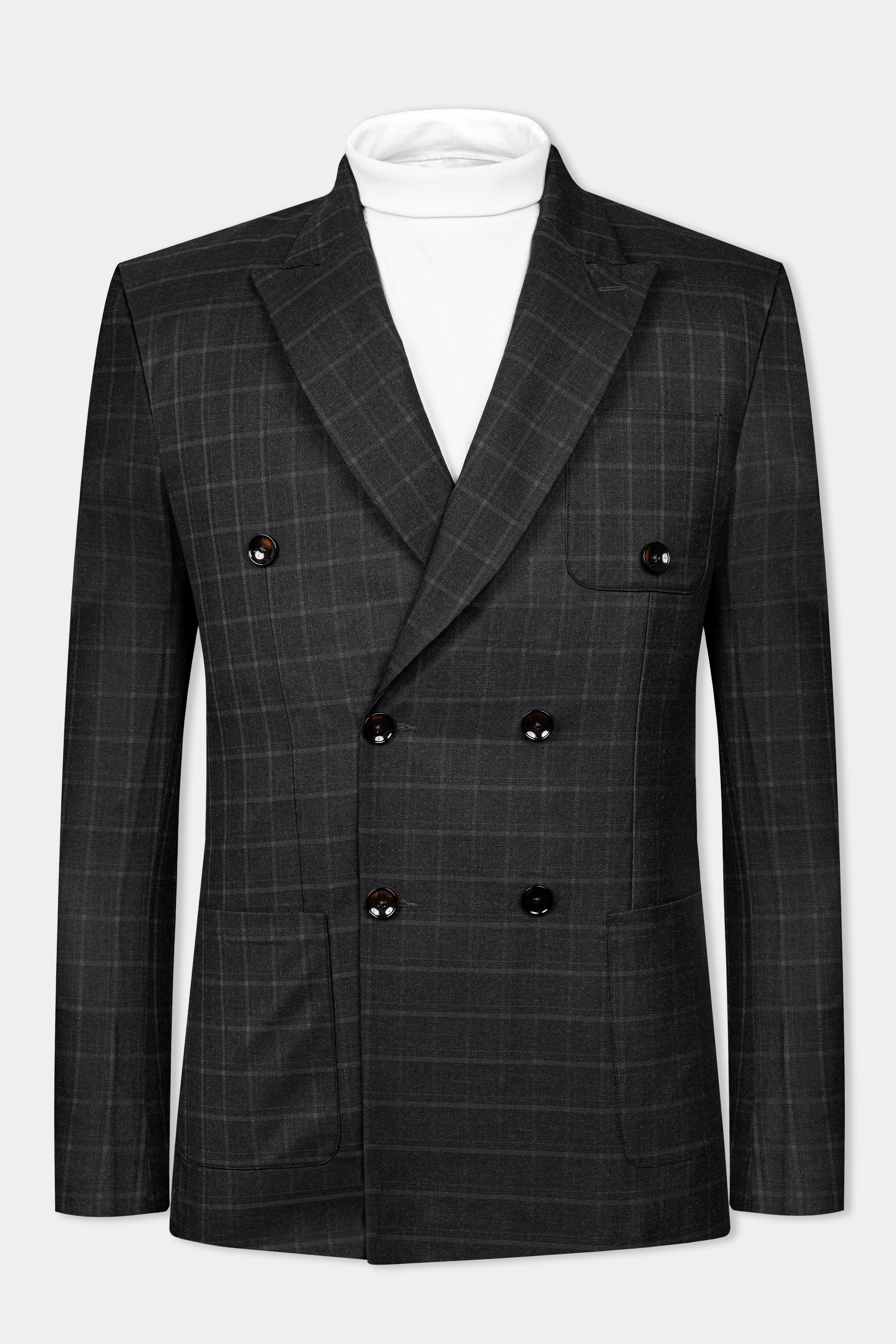 Zeus Light Black Windowpane Double Breasted Blazer