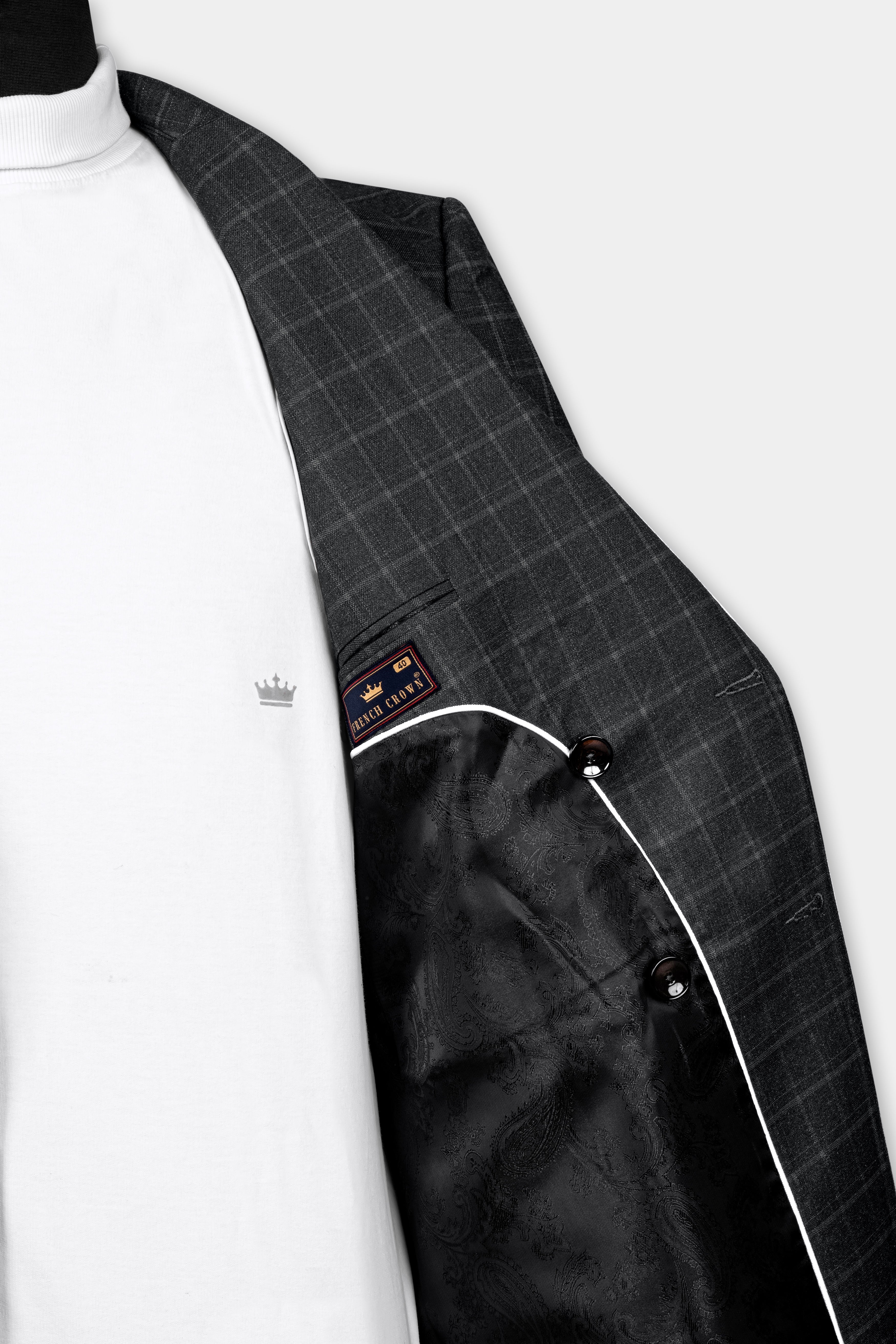 Zeus Light Black Windowpane Double Breasted Blazer