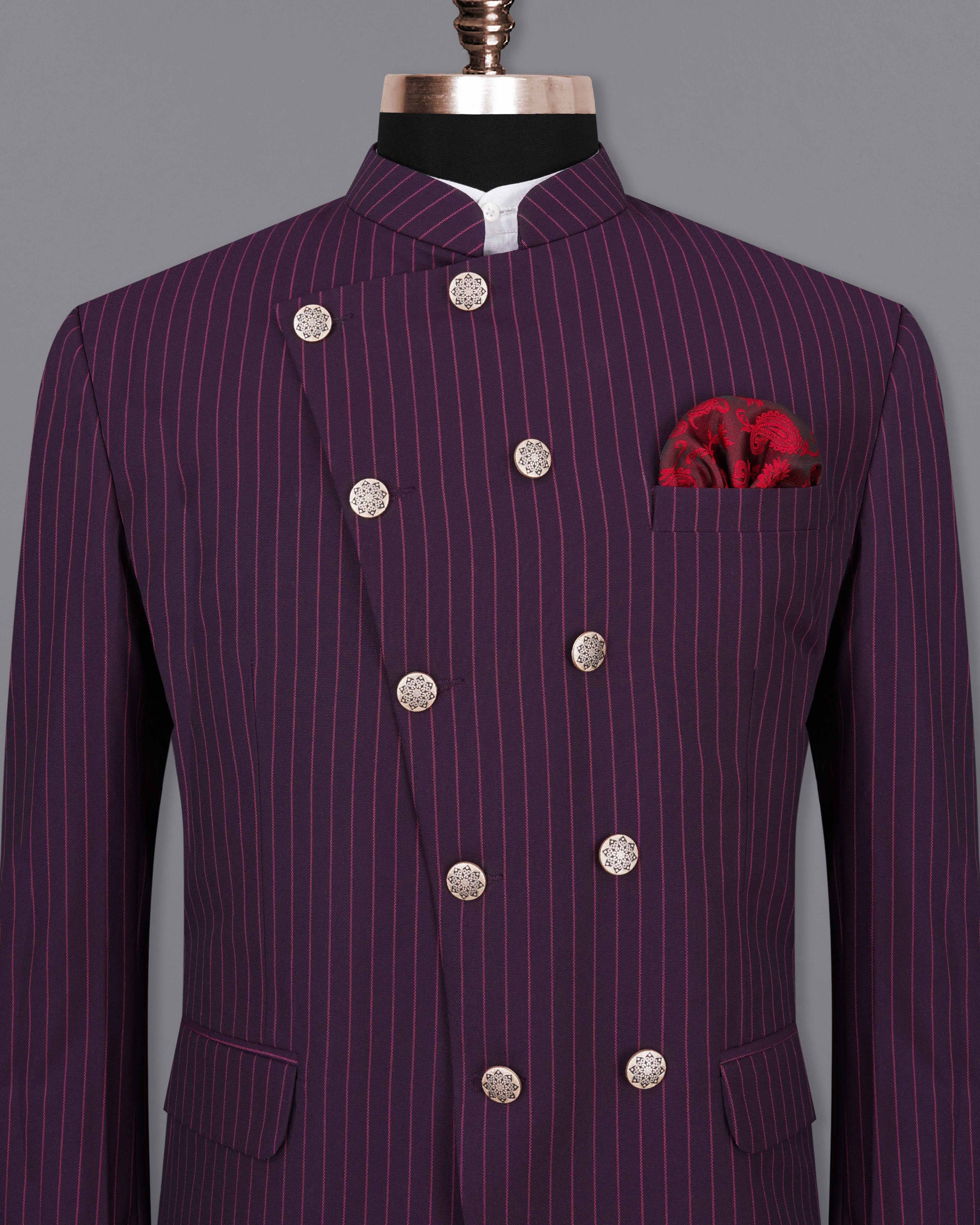 Tolopea Purple with Byzantium Pink Striped Cross Buttoned Bandhgala Designer Blazer BL2035-DCBG-36, BL2035-DCBG-38, BL2035-DCBG-40, BL2035-DCBG-42, BL2035-DCBG-44, BL2035-DCBG-46, BL2035-DCBG-48, BL2035-DCBG-50, BL2035-DCBG-52, BL2035-DCBG-54, BL2035-DCBG-56, BL2035-DCBG-58, BL2035-DCBG-60