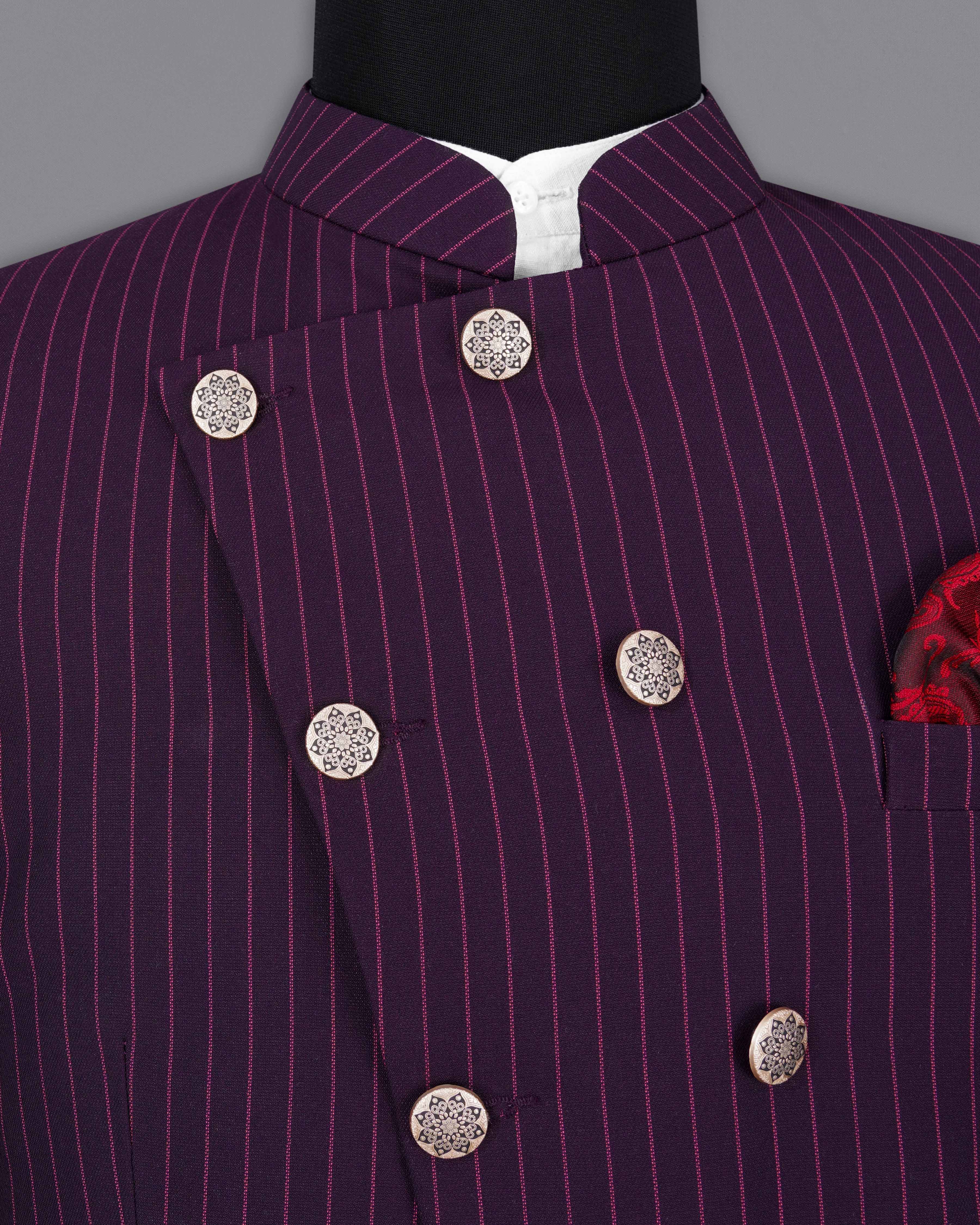 Tolopea Purple with Byzantium Pink Striped Cross Buttoned Bandhgala Designer Blazer BL2035-DCBG-36, BL2035-DCBG-38, BL2035-DCBG-40, BL2035-DCBG-42, BL2035-DCBG-44, BL2035-DCBG-46, BL2035-DCBG-48, BL2035-DCBG-50, BL2035-DCBG-52, BL2035-DCBG-54, BL2035-DCBG-56, BL2035-DCBG-58, BL2035-DCBG-60