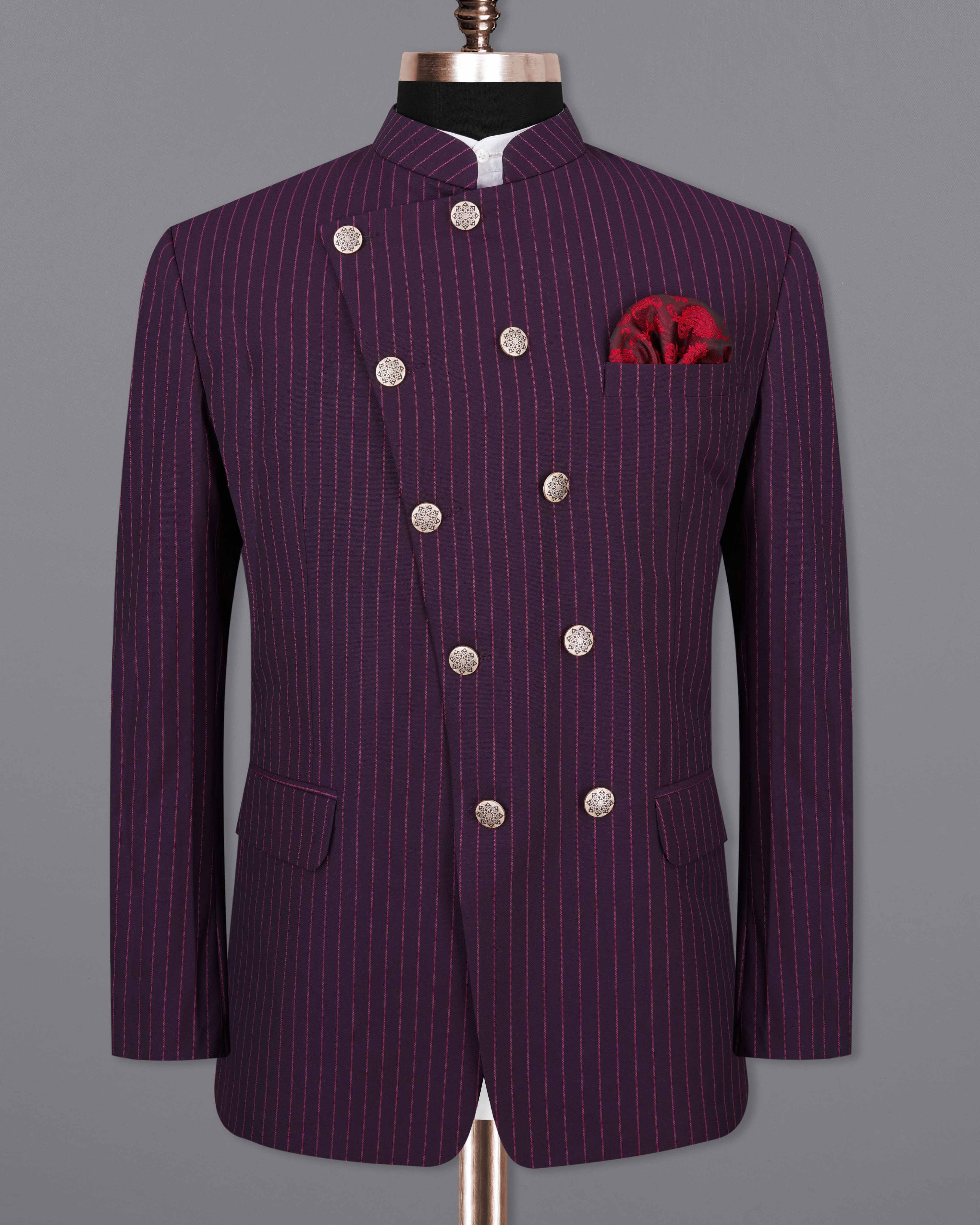 Tolopea Purple with Byzantium Pink Striped Cross Buttoned Bandhgala Designer Blazer BL2035-DCBG-36, BL2035-DCBG-38, BL2035-DCBG-40, BL2035-DCBG-42, BL2035-DCBG-44, BL2035-DCBG-46, BL2035-DCBG-48, BL2035-DCBG-50, BL2035-DCBG-52, BL2035-DCBG-54, BL2035-DCBG-56, BL2035-DCBG-58, BL2035-DCBG-60