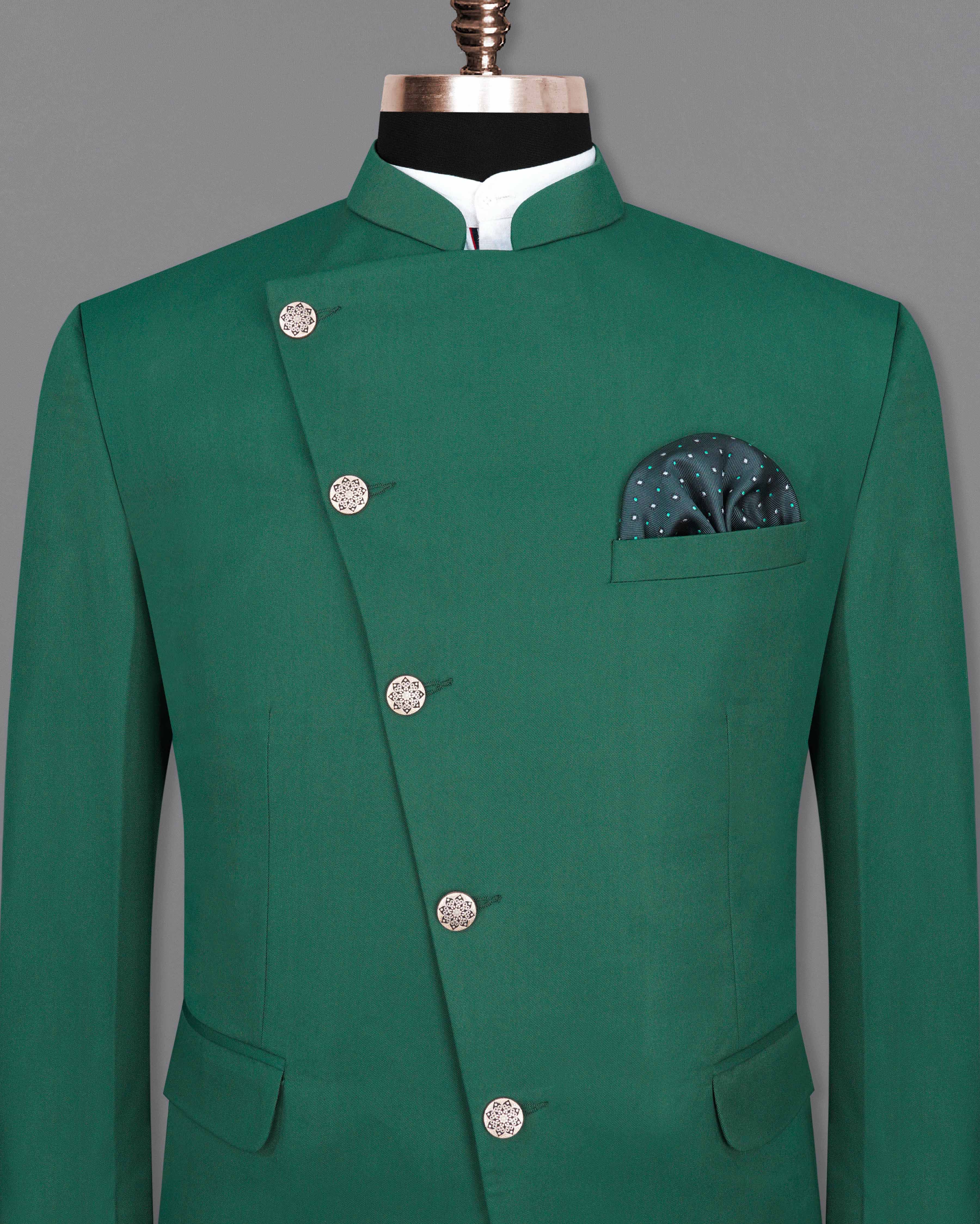 Stromboli Green Cross Buttoned Bandhgala Blazer BL2037-CBG-36, BL2037-CBG-38, BL2037-CBG-40, BL2037-CBG-42, BL2037-CBG-44, BL2037-CBG-46, BL2037-CBG-48, BL2037-CBG-50, BL2037-CBG-52, BL2037-CBG-54, BL2037-CBG-56, BL2037-CBG-58, BL2037-CBG-60