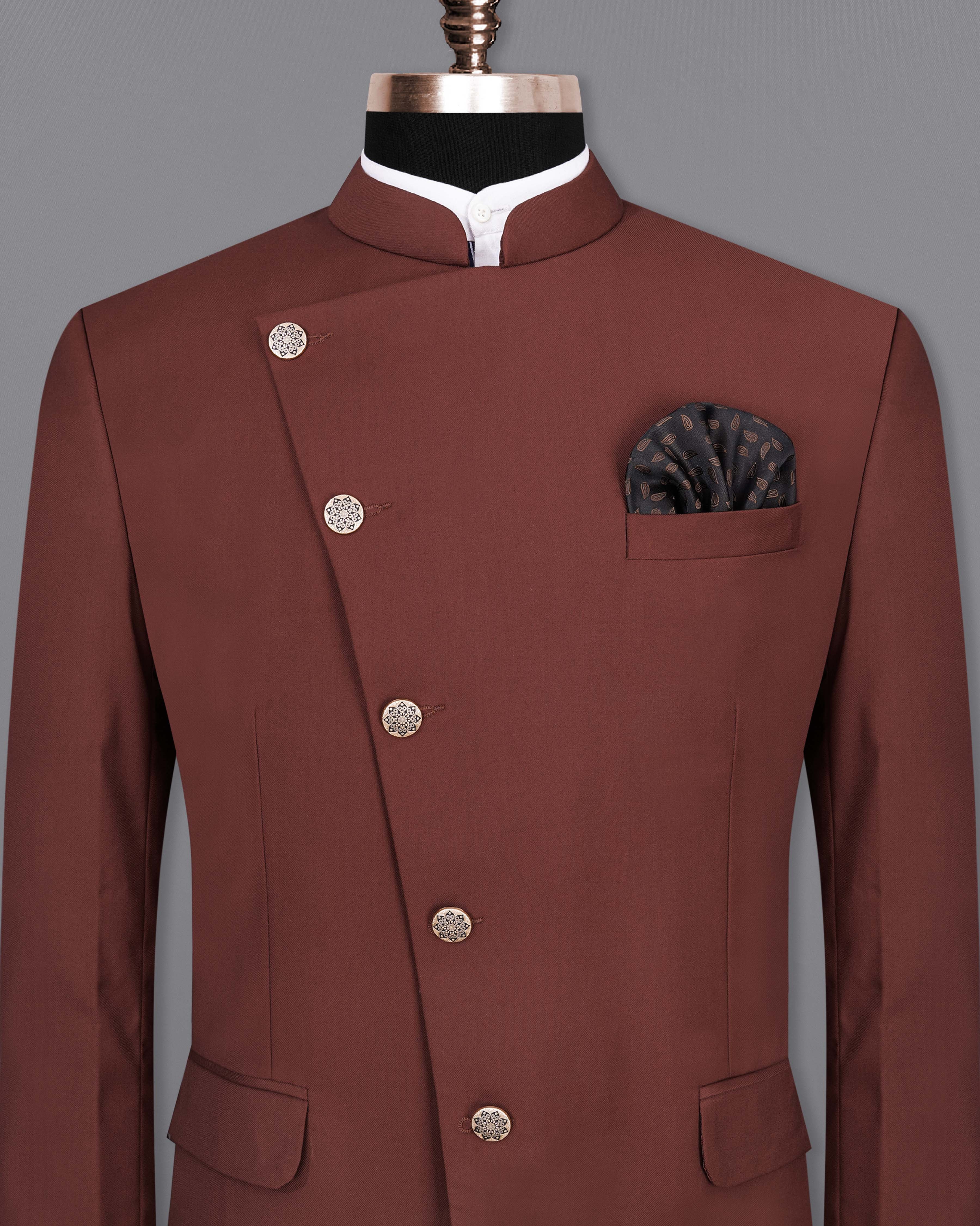 Lonestar Brown Cross Buttoned Bandhgala Blazer BL2038-CBG-36, BL2038-CBG-38, BL2038-CBG-40, BL2038-CBG-42, BL2038-CBG-44, BL2038-CBG-46, BL2038-CBG-48, BL2038-CBG-50, BL2038-CBG-52, BL2038-CBG-54, BL2038-CBG-56, BL2038-CBG-58, BL2038-CBG-60