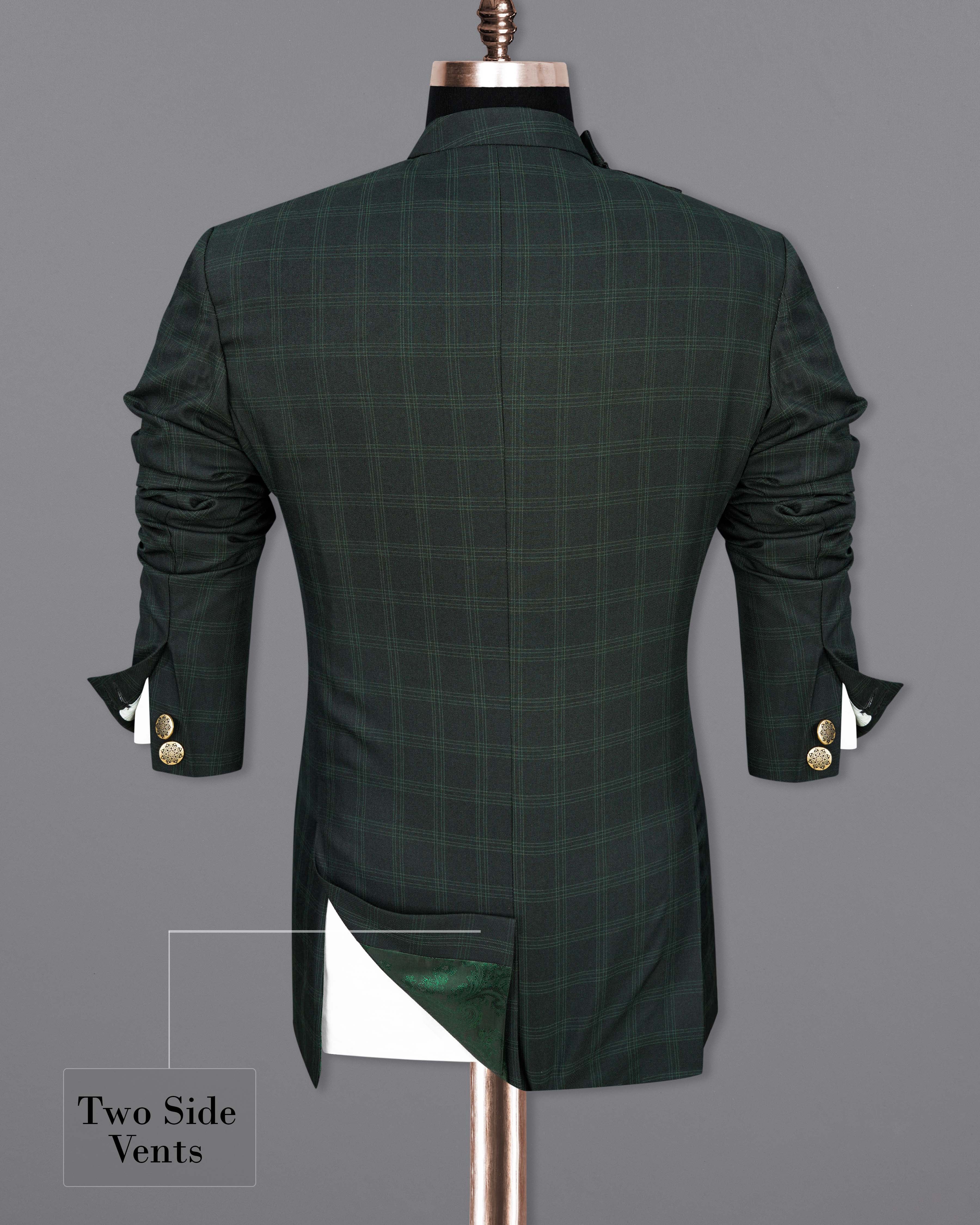 Zeus Green Plaid Cross Buttoned Bandhgala Blazer BL2039-CBG2-36, BL2039-CBG2-38, BL2039-CBG2-40, BL2039-CBG2-42, BL2039-CBG2-44, BL2039-CBG2-46, BL2039-CBG2-48, BL2039-CBG2-50, BL2039-CBG2-52, BL2039-CBG2-54, BL2039-CBG2-56, BL2039-CBG2-58, BL2039-CBG2-60