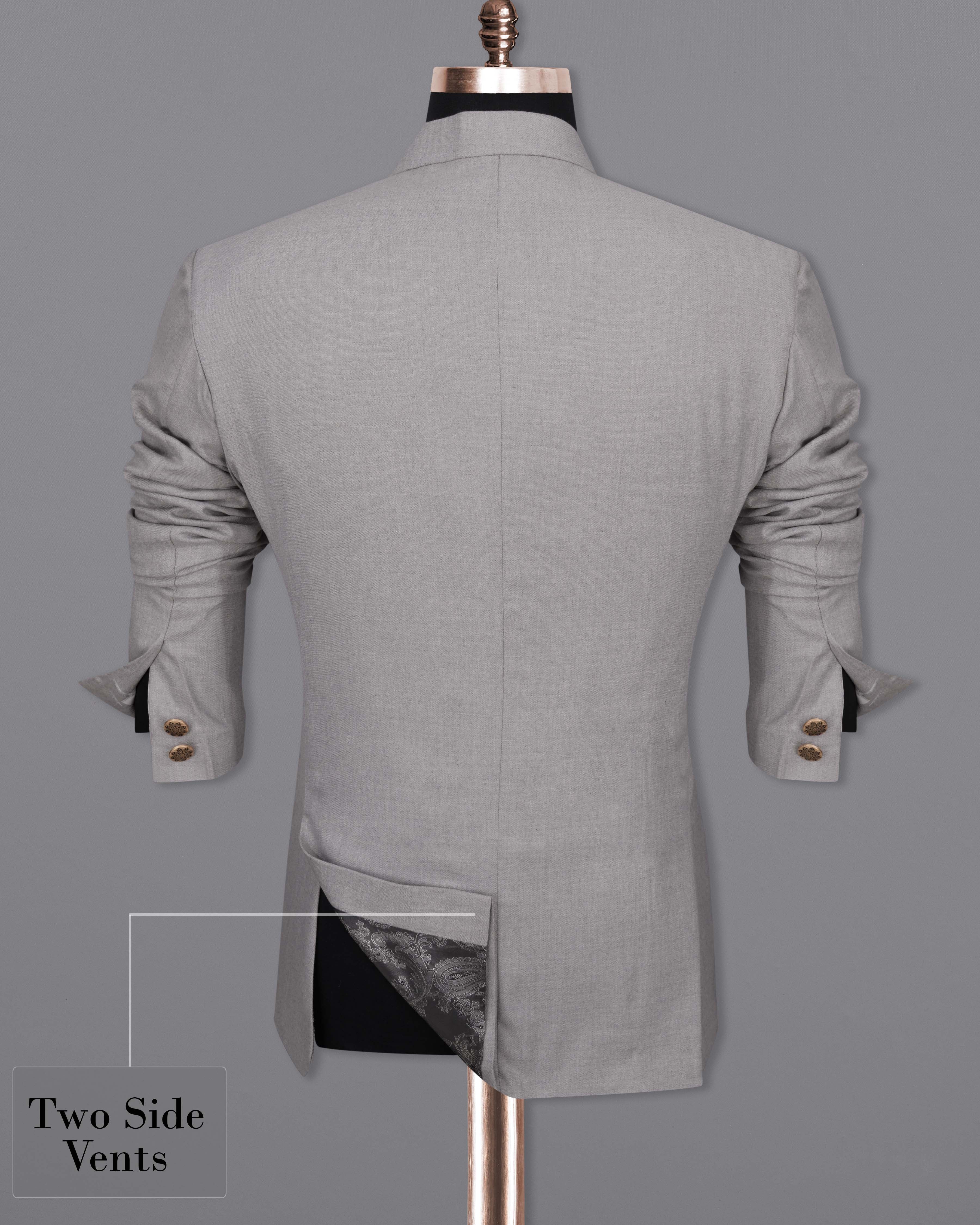 Spun Pearl Gray Cross Buttoned Bandhgala Blazer BL2043-CBG-36, BL2043-CBG-38, BL2043-CBG-40, BL2043-CBG-42, BL2043-CBG-44, BL2043-CBG-46, BL2043-CBG-48, BL2043-CBG-50, BL2043-CBG-52, BL2043-CBG-54, BL2043-CBG-56, BL2043-CBG-58, BL2043-CBG-60