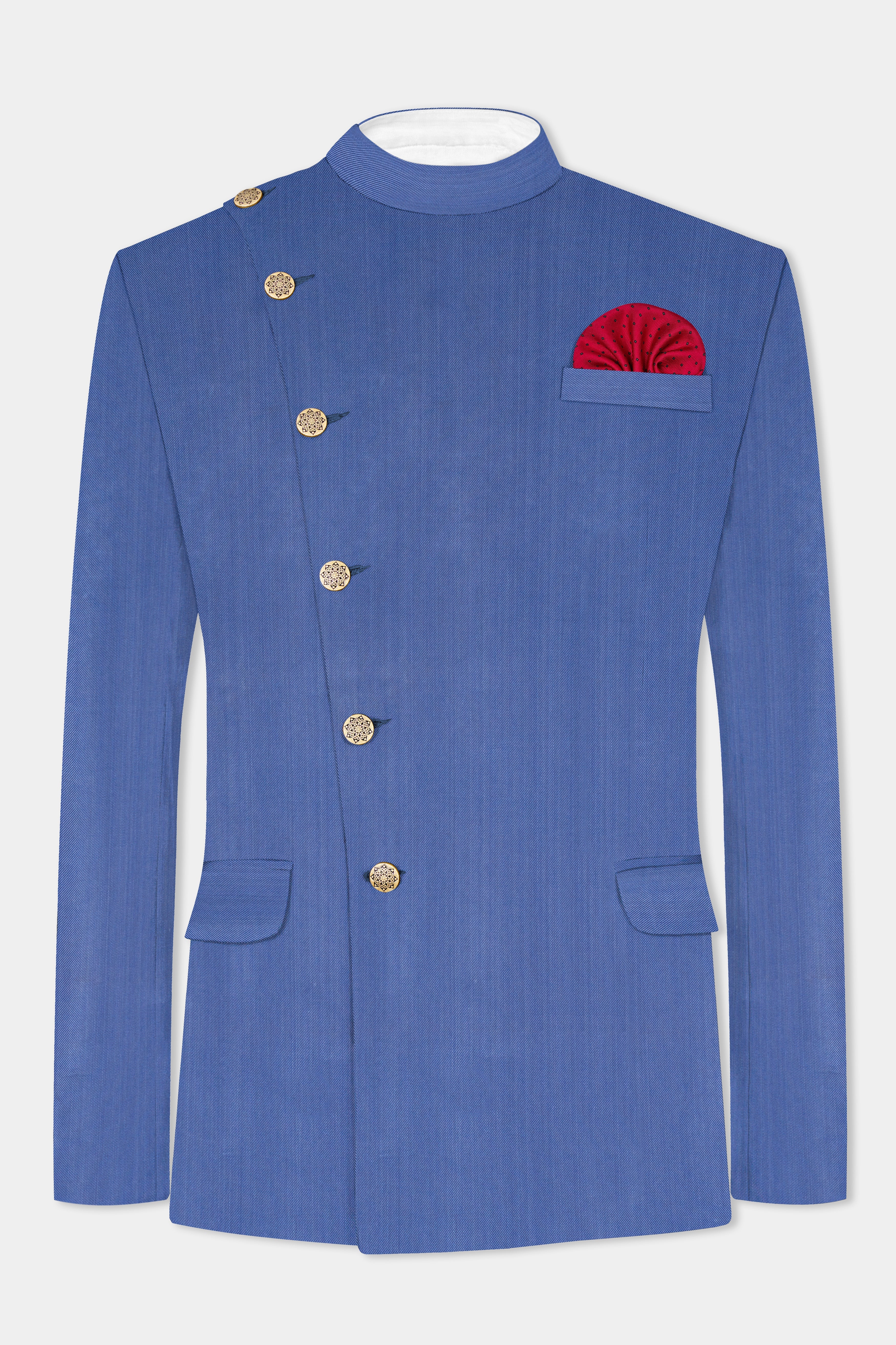 Twilight Blue Premium Cotton Cross Placket Bandhgala Blazer