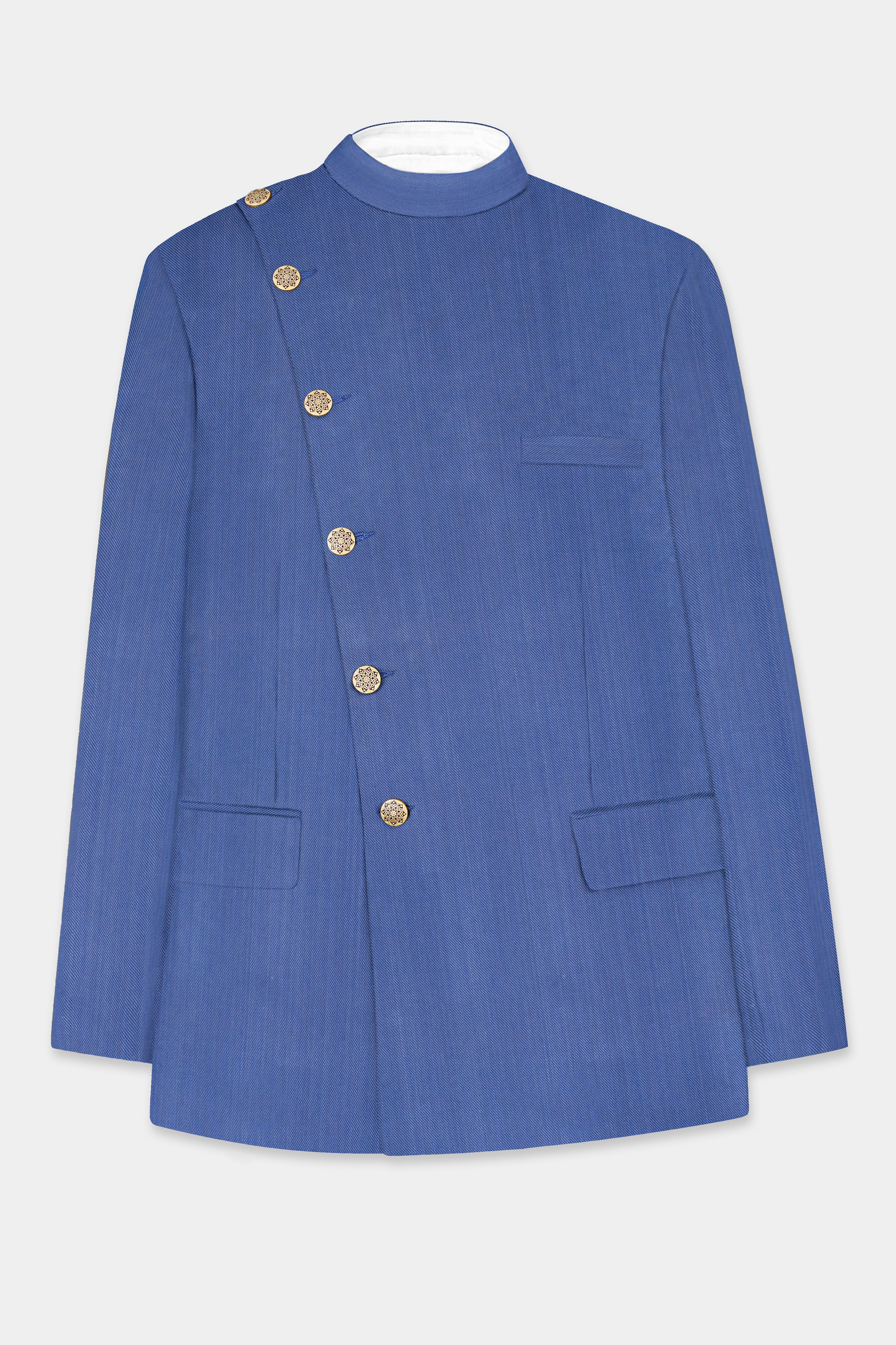 Twilight Blue Premium Cotton Cross Placket Bandhgala Blazer