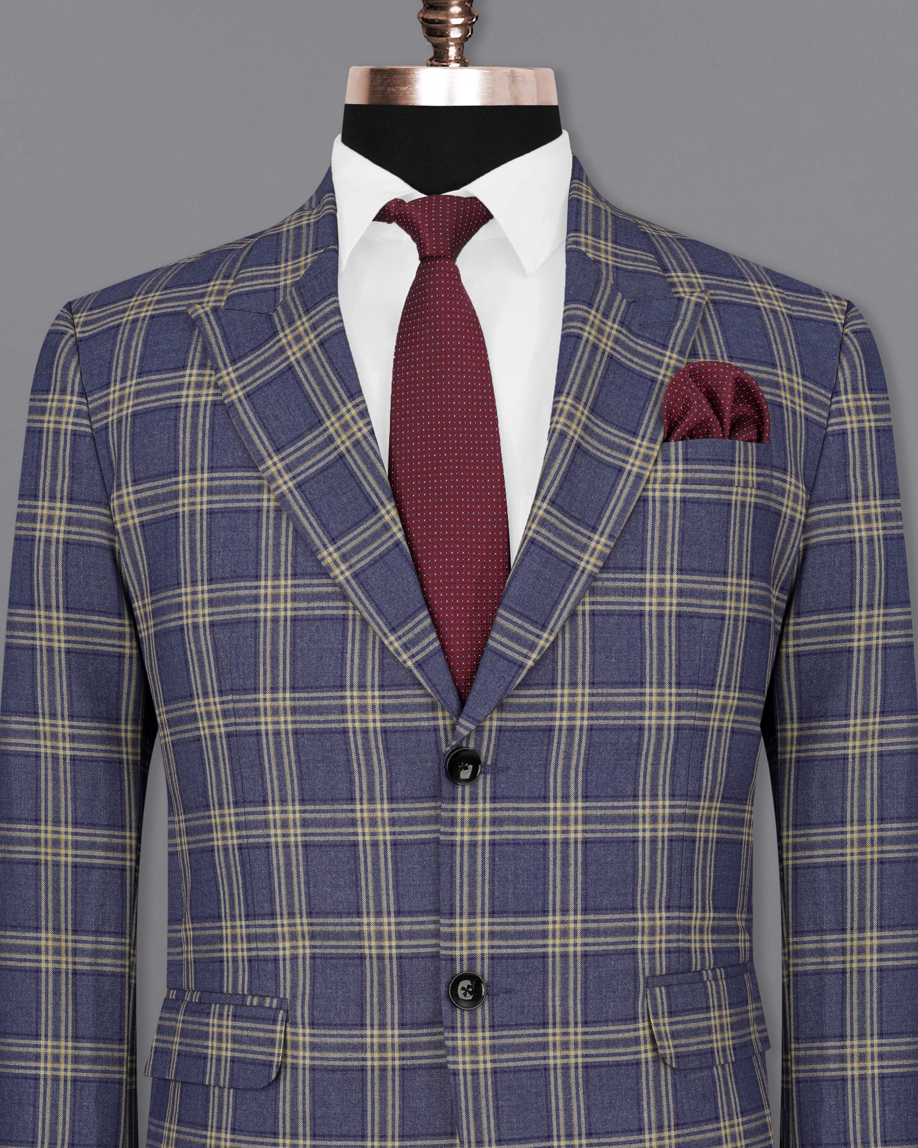 River Bed Blue with Tallow Brown Plaid Single Breasted Blazer BL2045-SBP-36, BL2045-SBP-38, BL2045-SBP-40, BL2045-SBP-42, BL2045-SBP-44, BL2045-SBP-46, BL2045-SBP-48, BL2045-SBP-50, BL2045-SBP-52, BL2045-SBP-54, BL2045-SBP-56, BL2045-SBP-58, BL2045-SBP-60