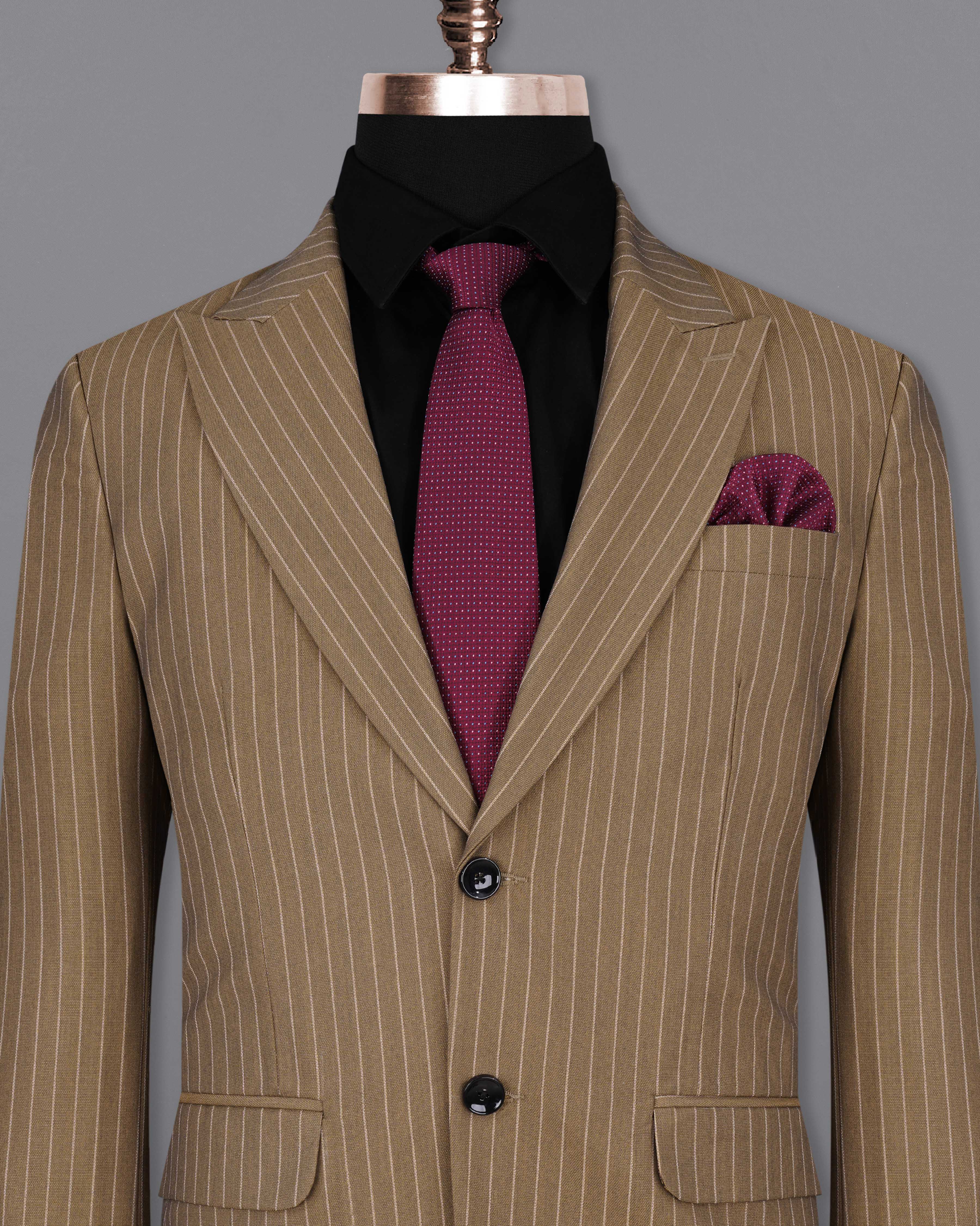 Mocha Brown Striped Single Breasted Blazer BL2064-SBP-36, BL2064-SBP-38, BL2064-SBP-40, BL2064-SBP-42, BL2064-SBP-44, BL2064-SBP-46, BL2064-SBP-48, BL2064-SBP-50, BL2064-SBP-52, BL2064-SBP-54, BL2064-SBP-56, BL2064-SBP-58, BL2064-SBP-60